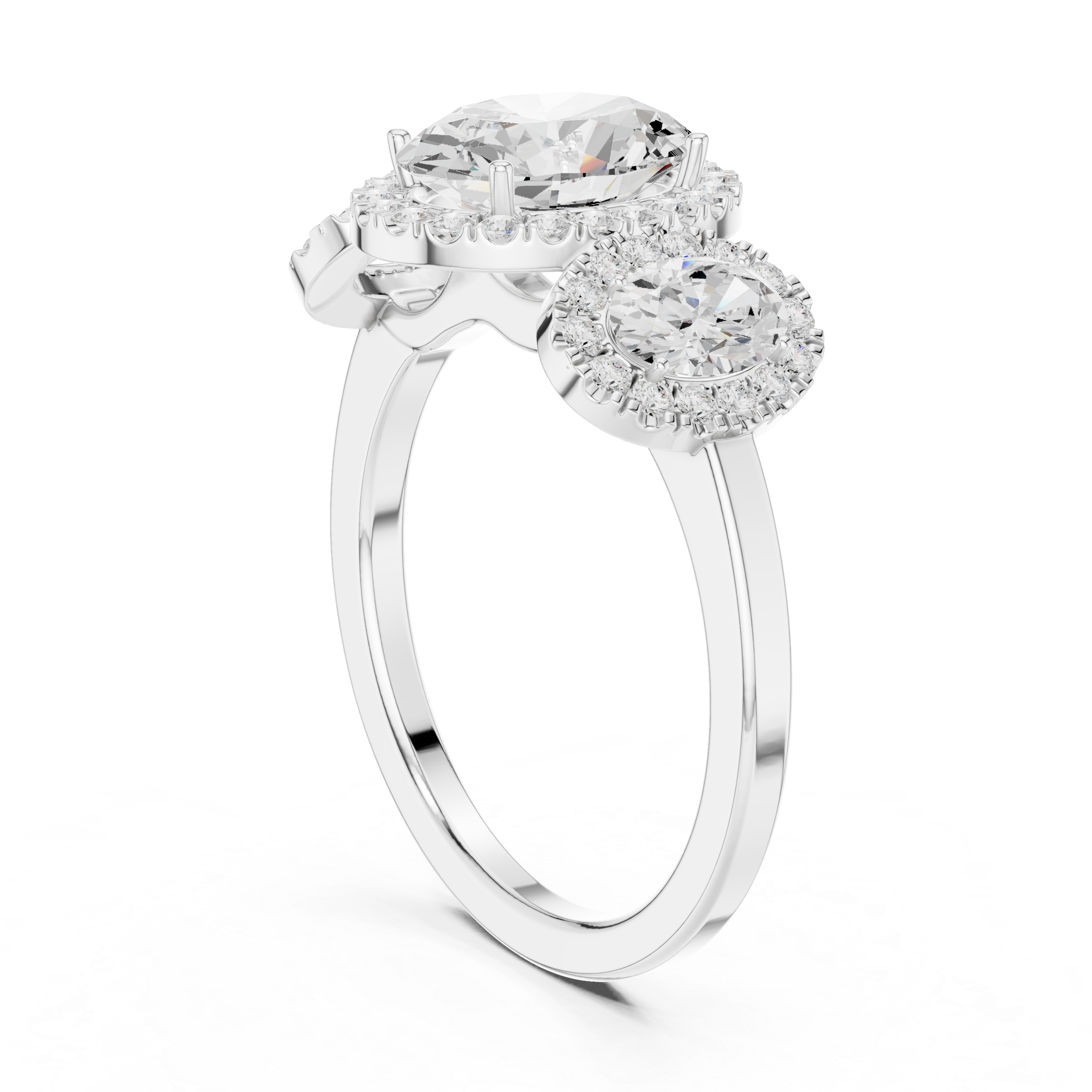 Oval Cut Three-Stone Diamond With Halo Engagement Ring