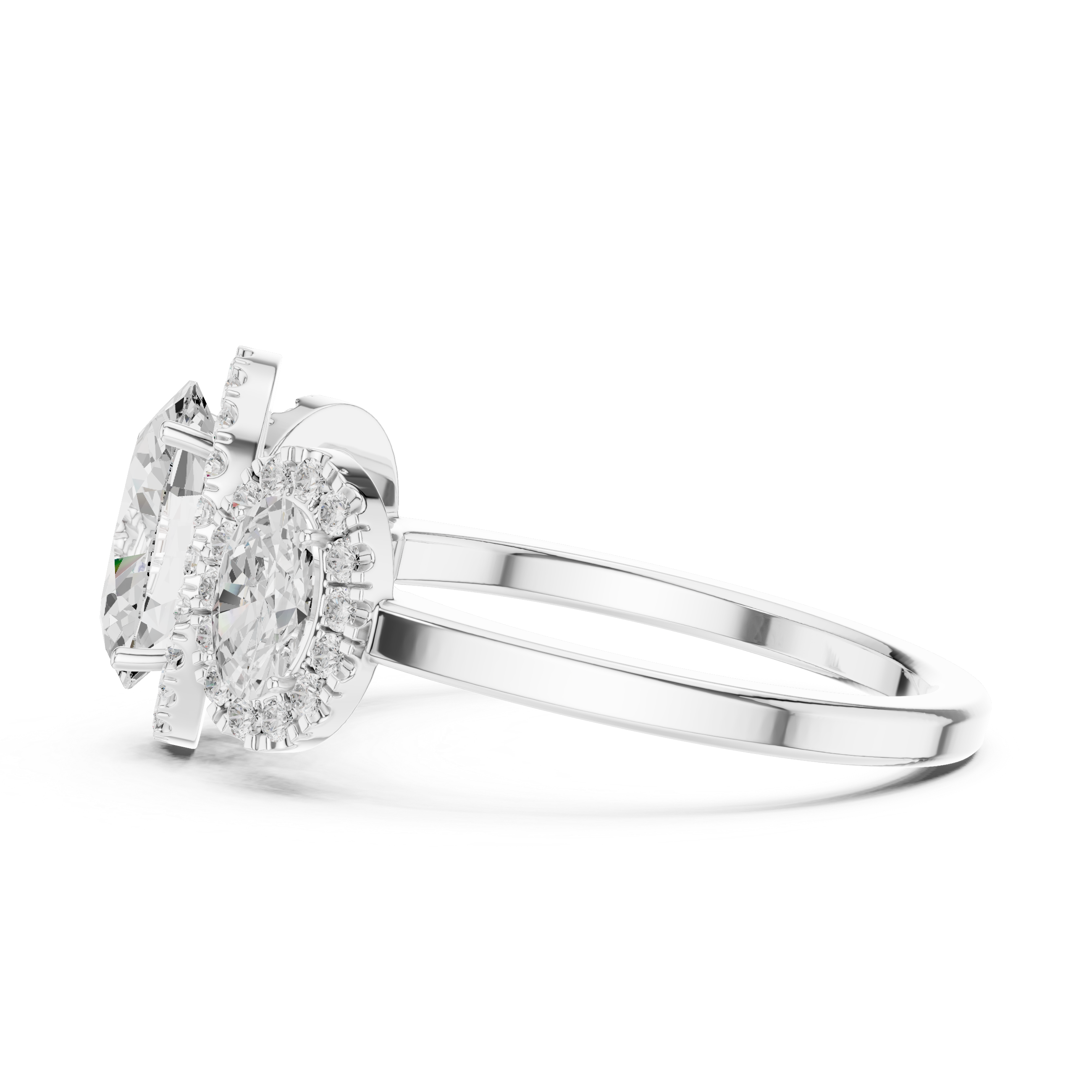Oval Cut Three-Stone Diamond With Halo Engagement Ring