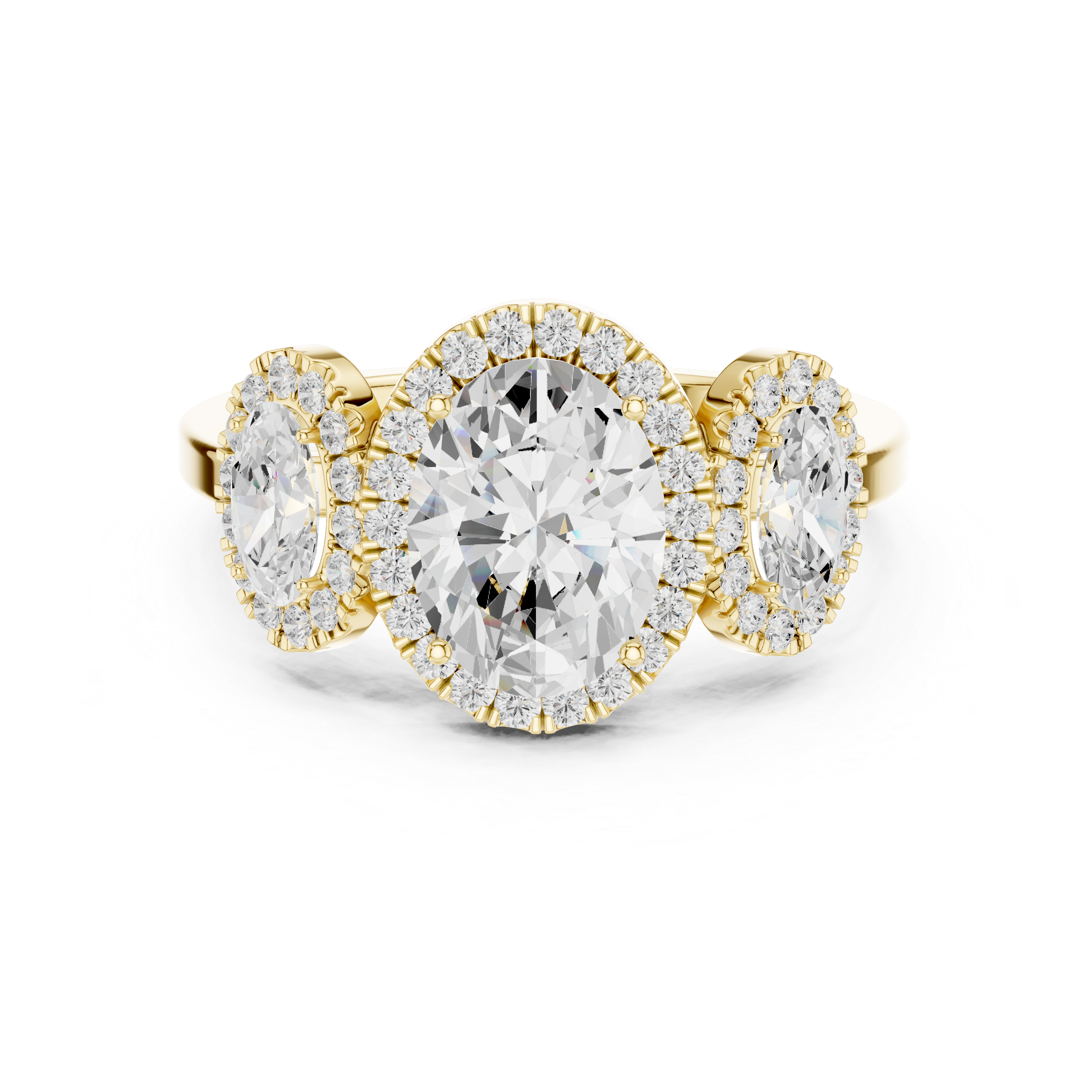 Oval Cut Three-Stone Diamond With Halo Engagement Ring