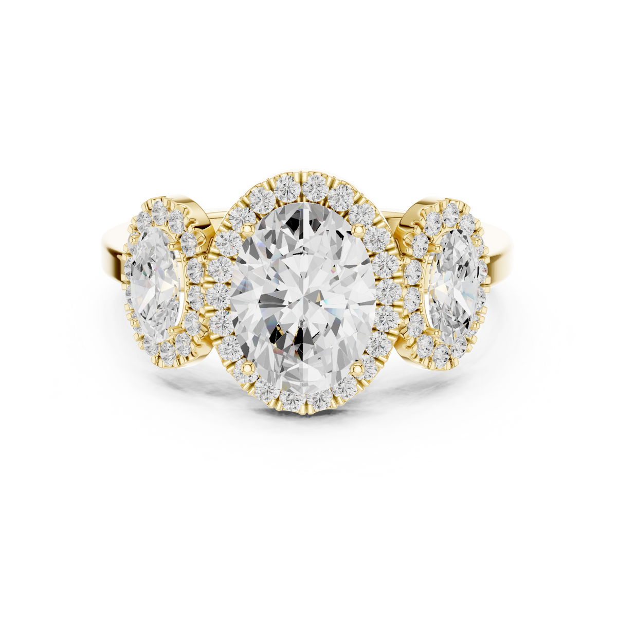 Oval Cut Three-Stone Diamond With Halo Engagement Ring