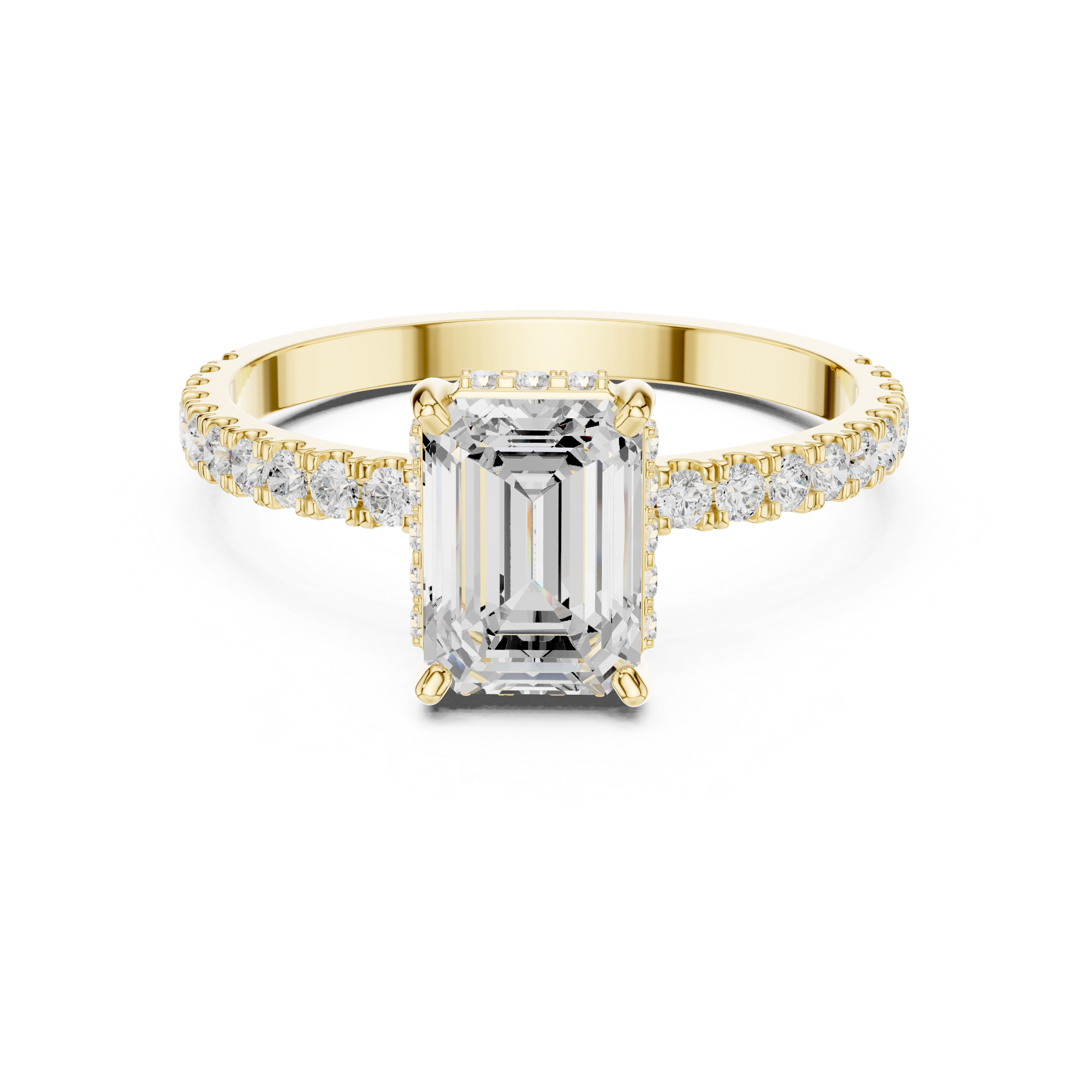 Emerald Cut Diamond Hidden Halo With Double Prong Set Engagement Ring