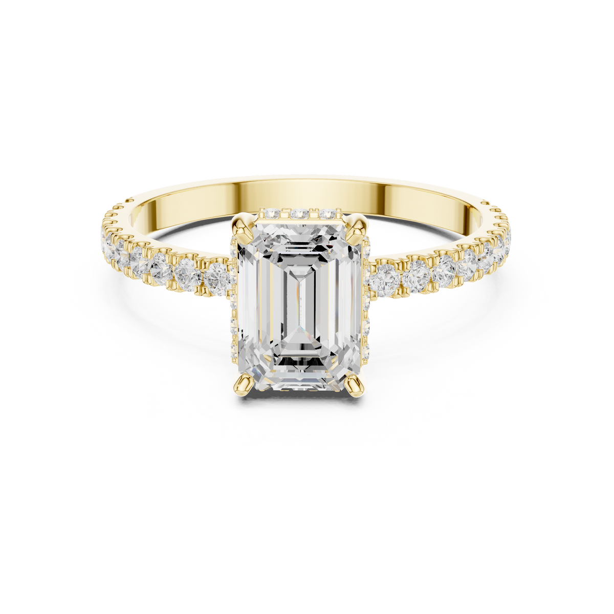 Emerald Cut Diamond Hidden Halo With Double Prong Set Engagement Ring