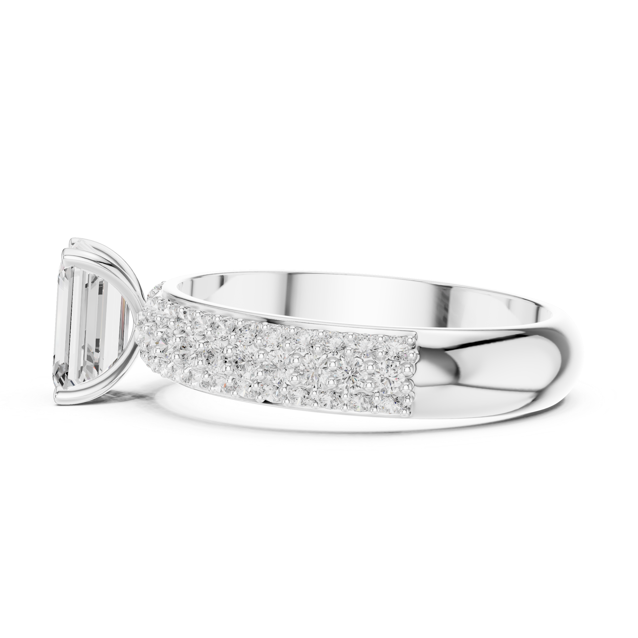 Three Row Micro Pave Emerald Cut Lab Diamond Ring