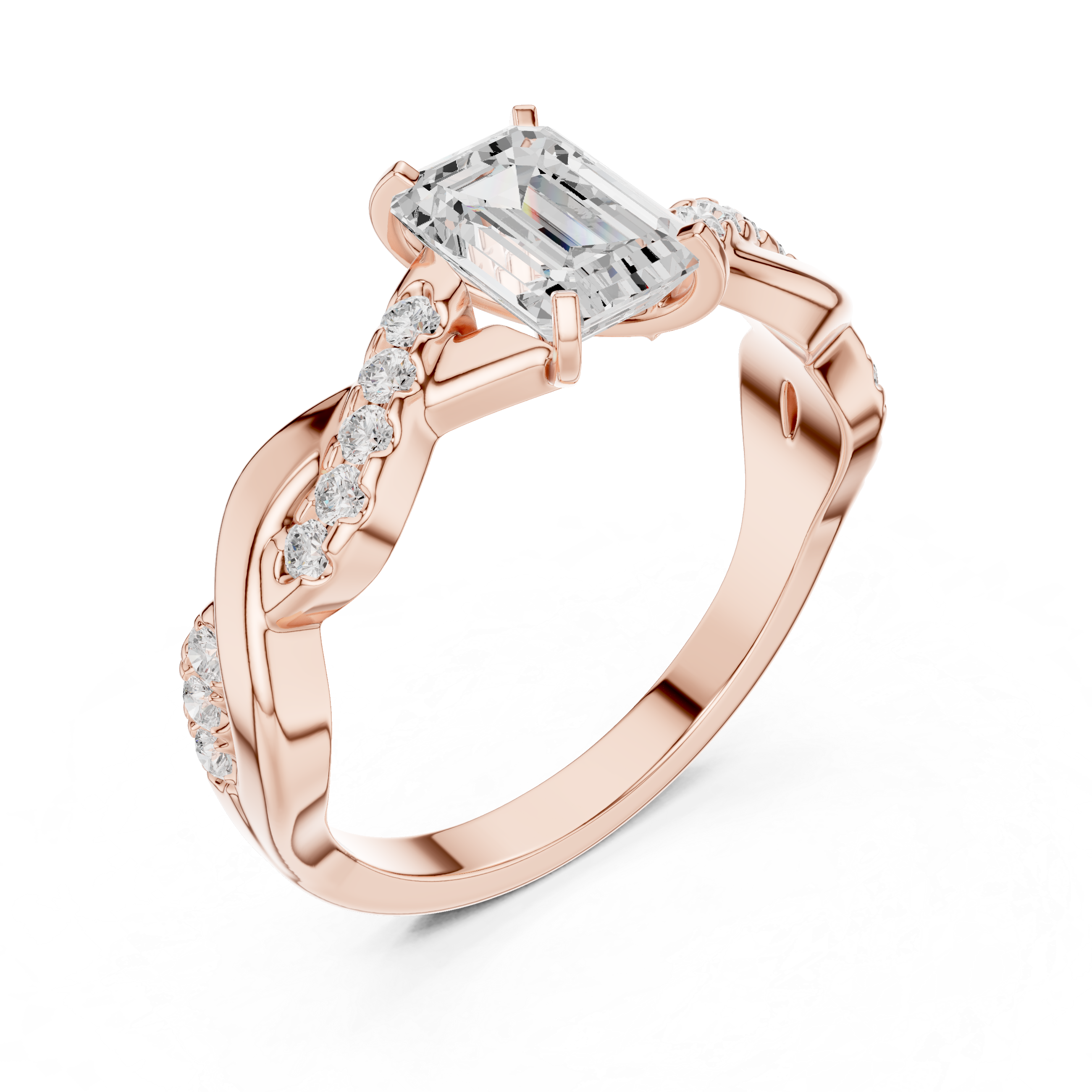 Emerald Cut Diamond Twisted Infinity Engagement Ring