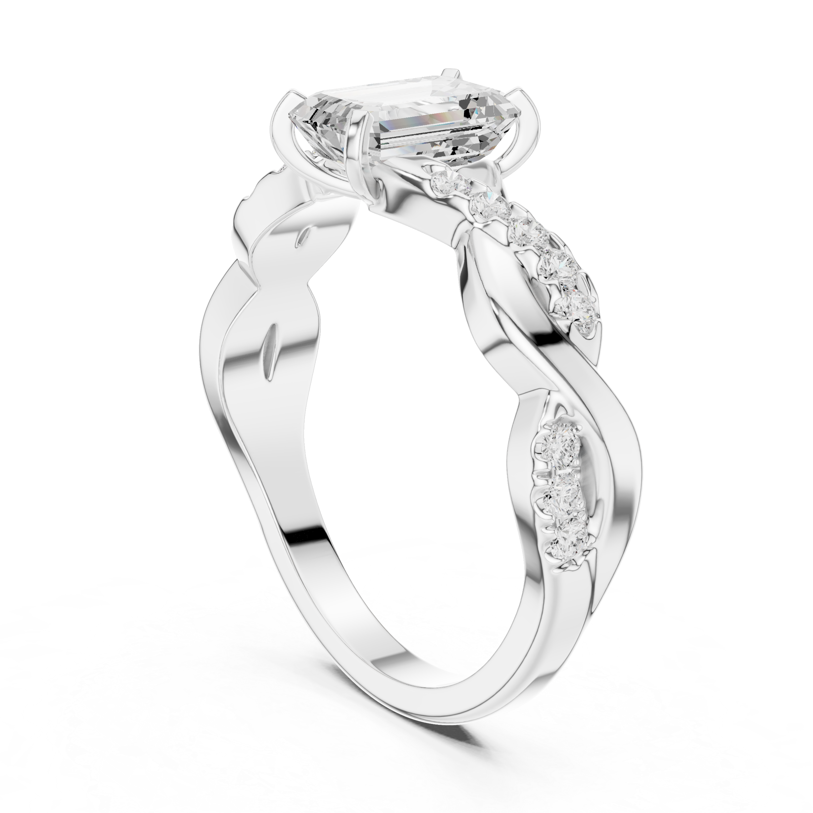Emerald Cut Diamond Twisted Infinity Engagement Ring