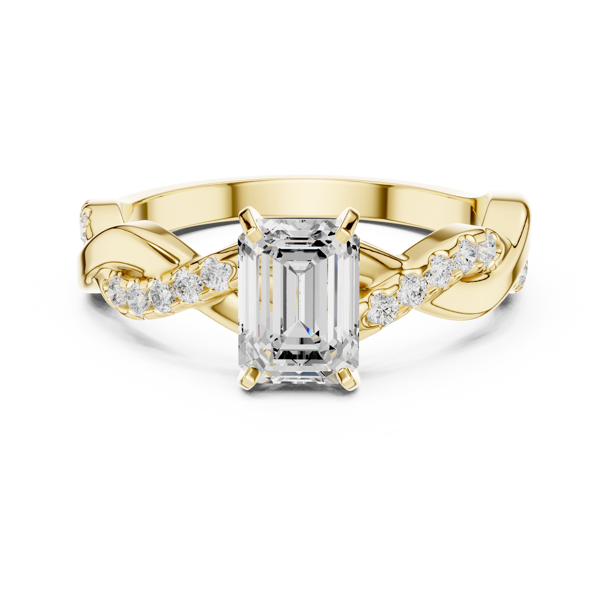 Emerald Cut Diamond Twisted Infinity Engagement Ring