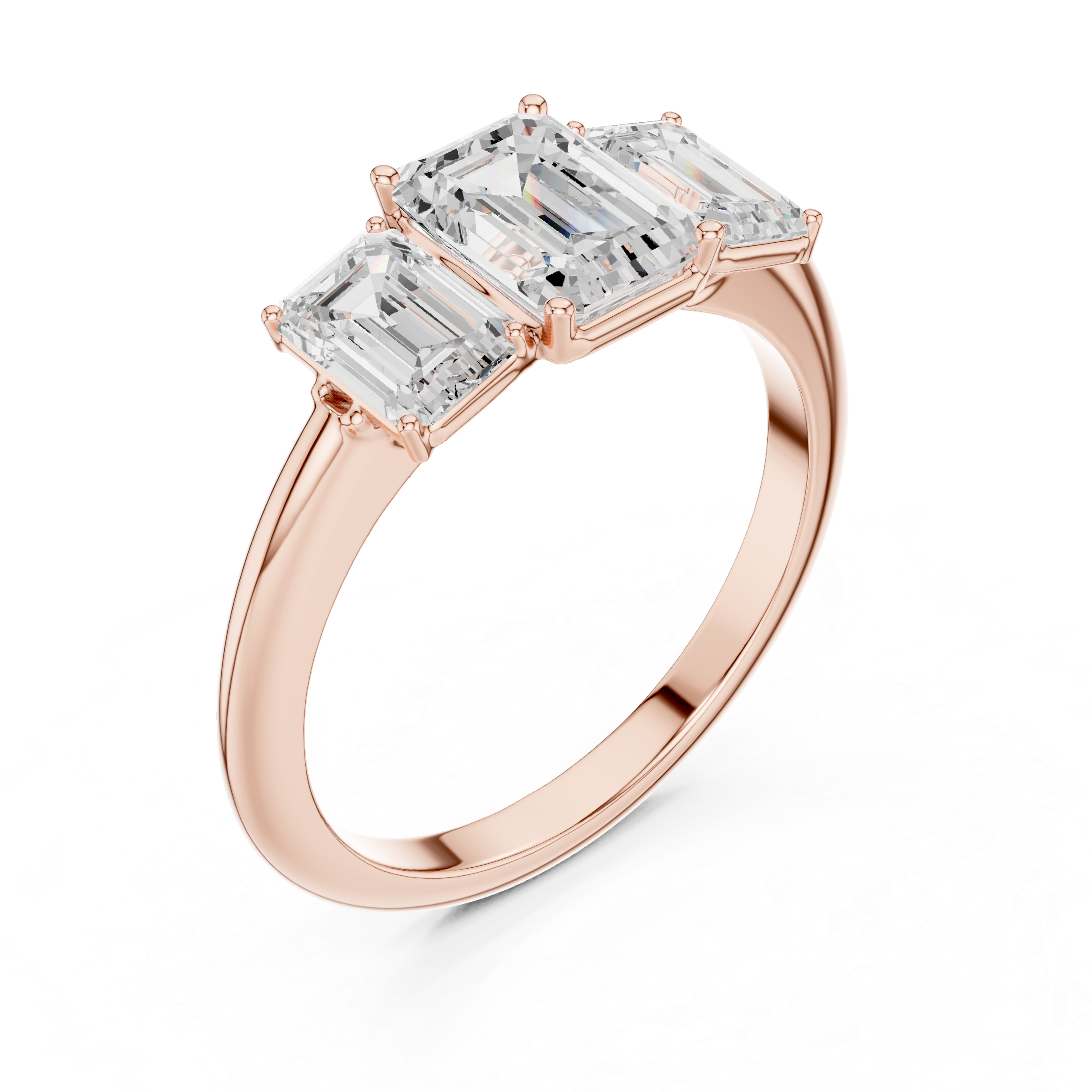 Emerald Cut Three-Stone Tapered Shank Engagement Ring