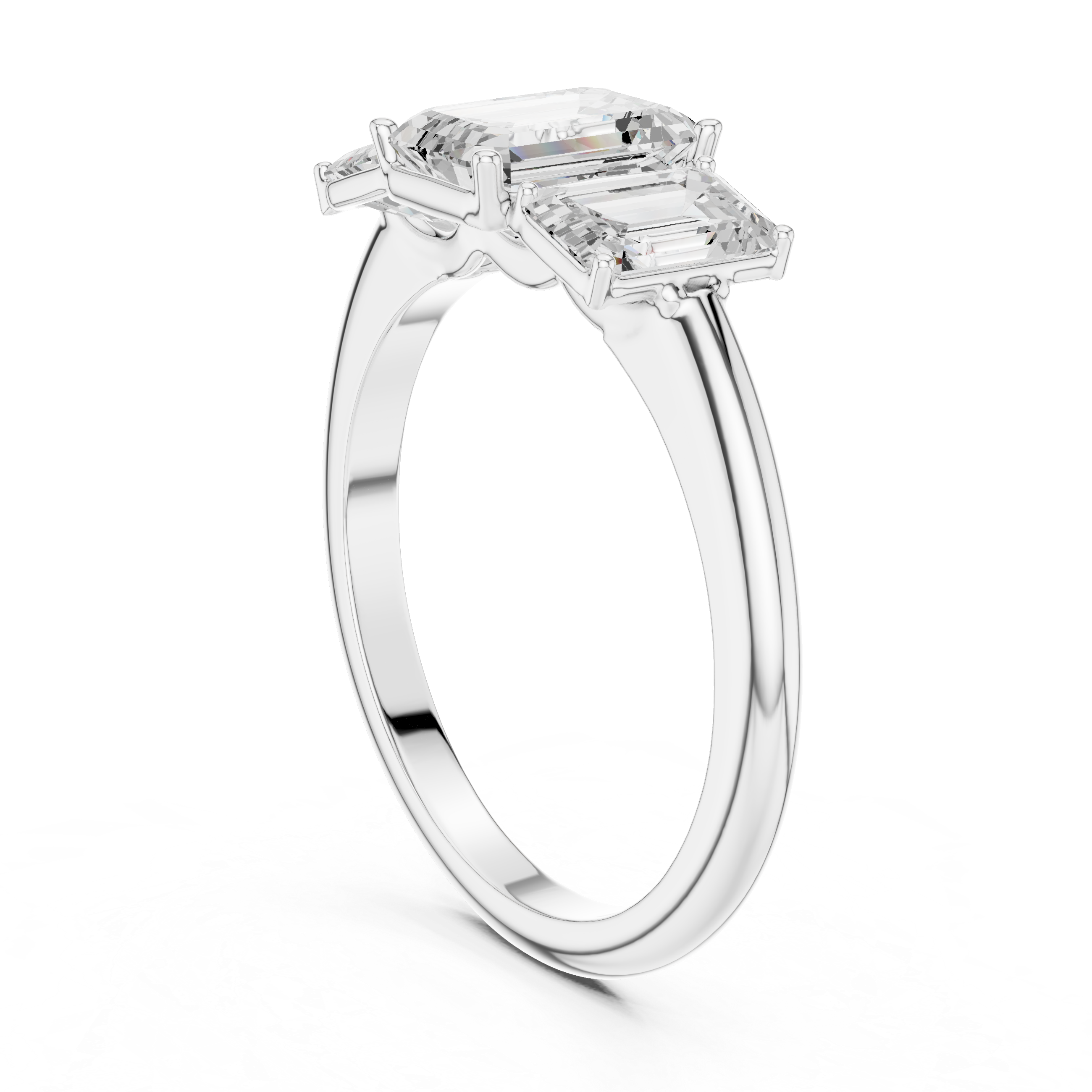Emerald Cut Three-Stone Tapered Shank Engagement Ring