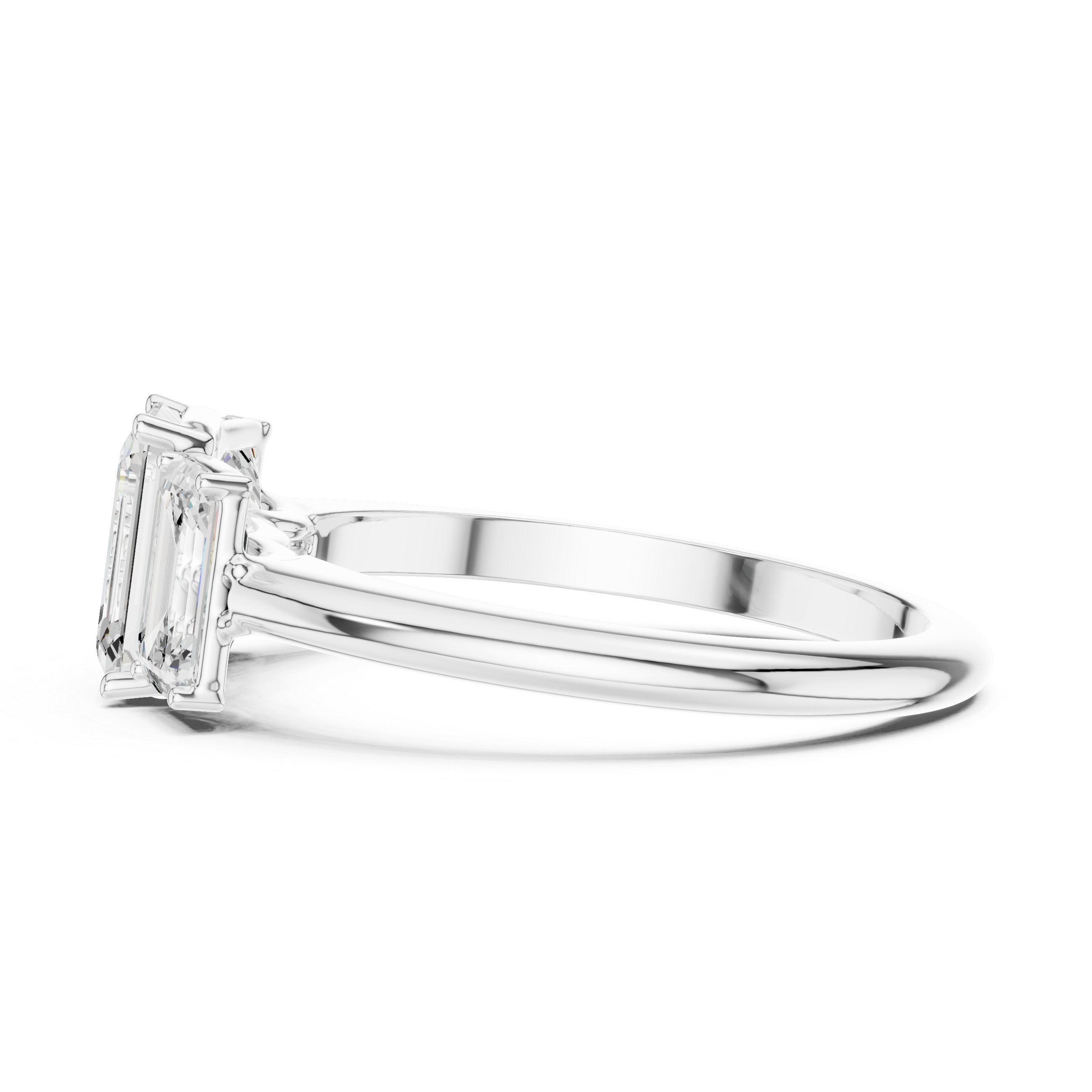Emerald Cut Three-Stone Tapered Shank Engagement Ring