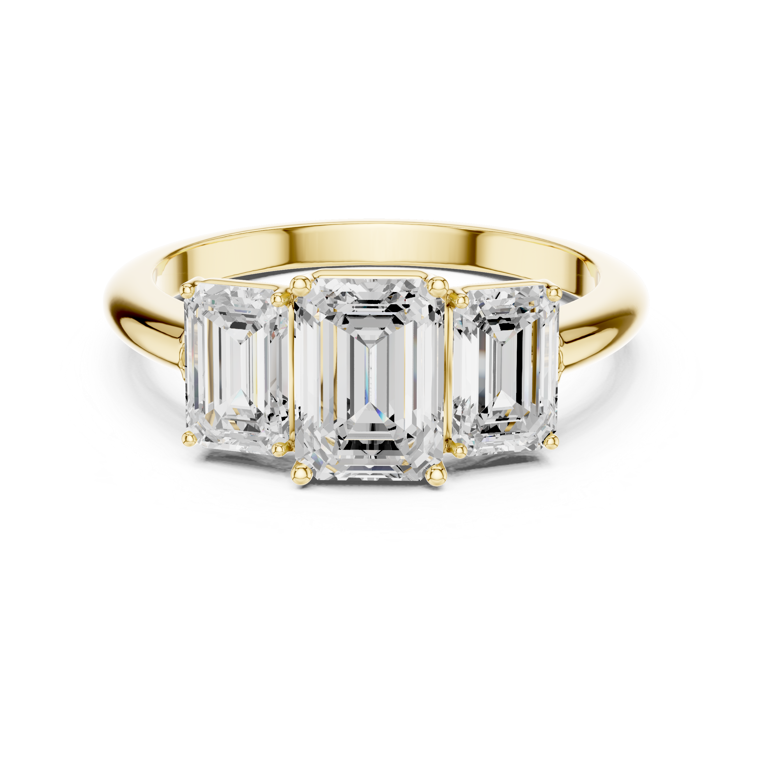 Emerald Cut Three-Stone Tapered Shank Engagement Ring