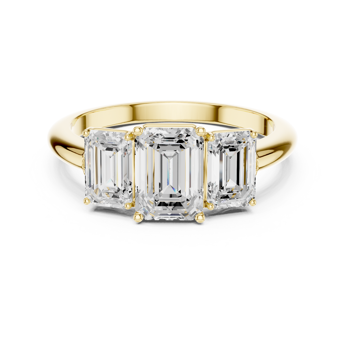 Emerald Cut Three-Stone Tapered Shank Engagement Ring
