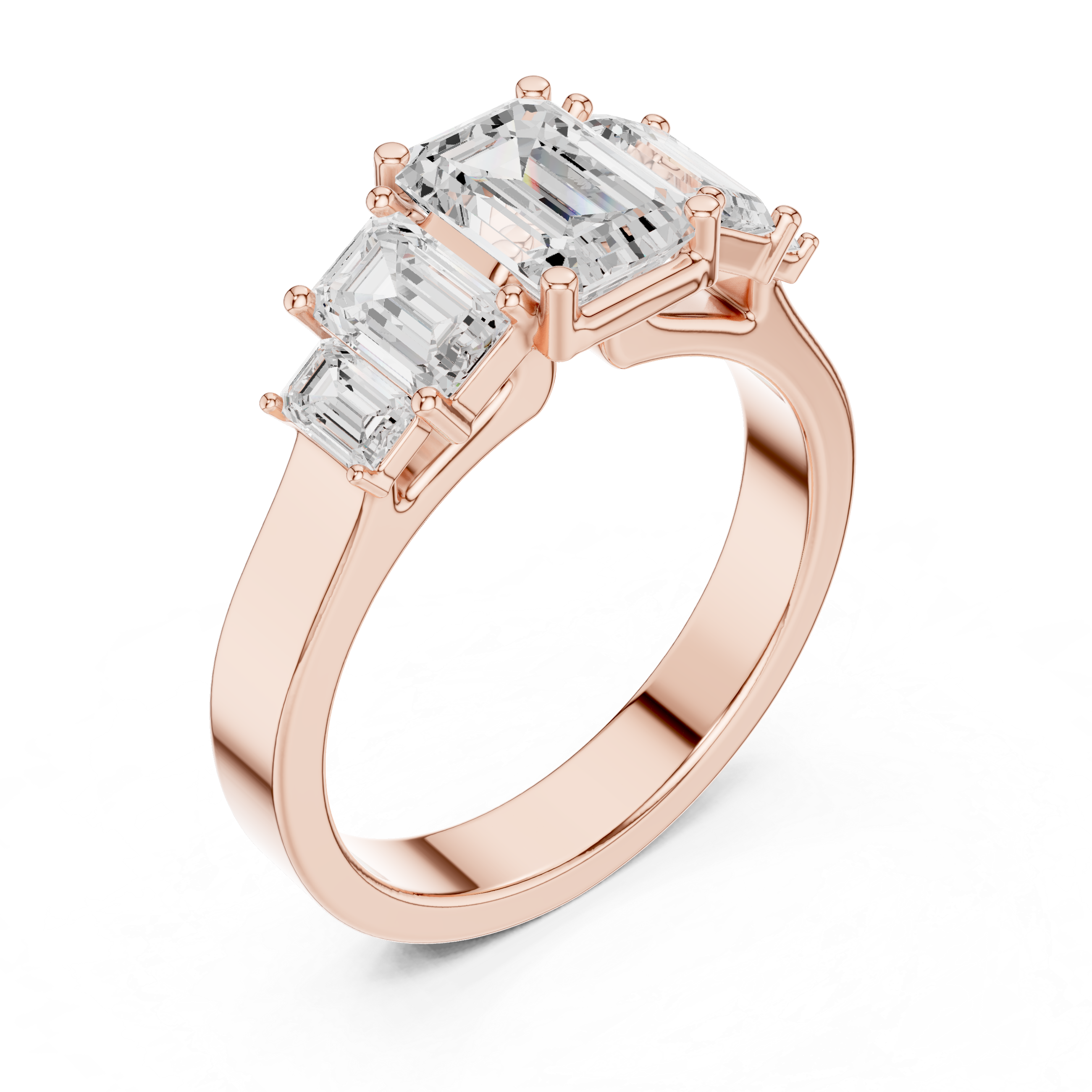 Five Stone Emerald Cut Step-Cut Diamond Engagement Ring
