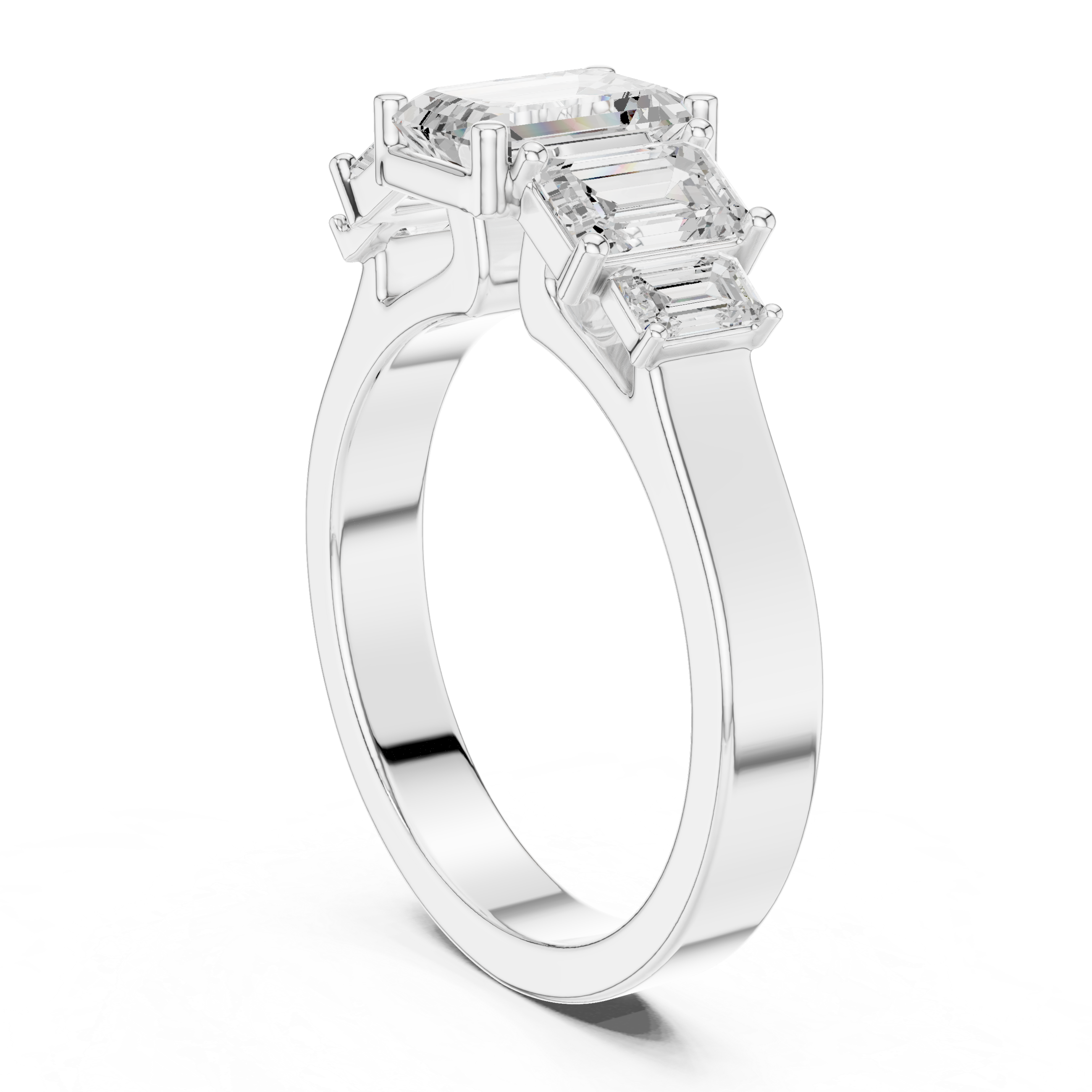 Five Stone Emerald Cut Step-Cut Diamond Engagement Ring