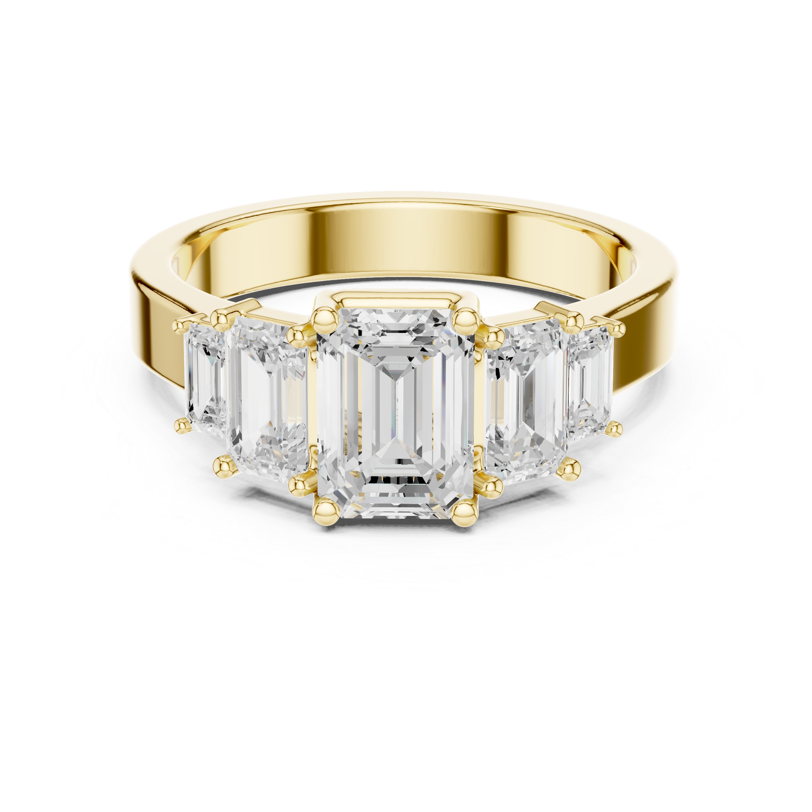 Five Stone Emerald Cut Step-Cut Diamond Engagement Ring