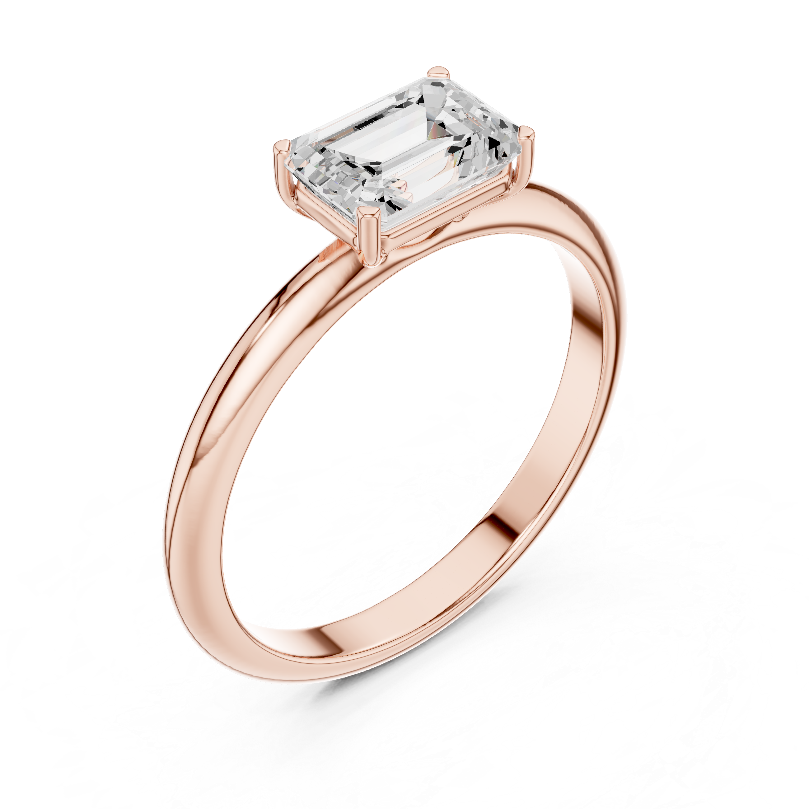 East-West Emerald Cut Solitaire Engagement Ring