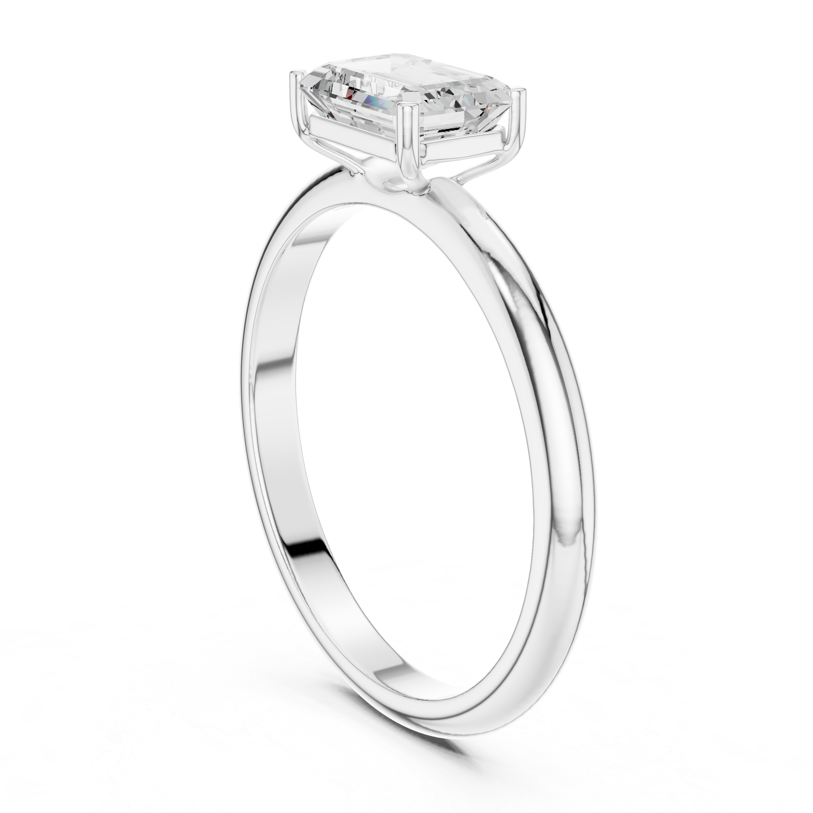East-West Emerald Cut Solitaire Engagement Ring