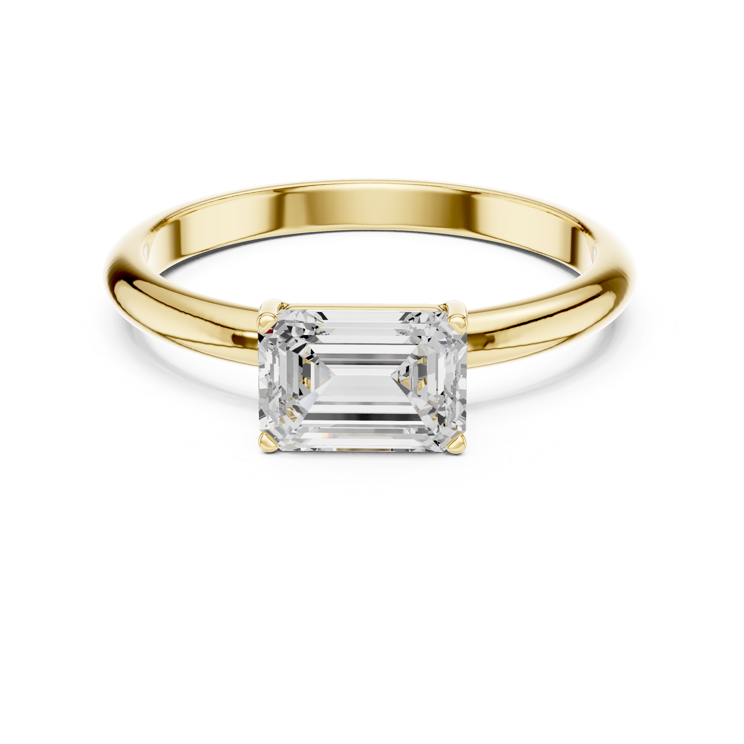 East-West Emerald Cut Solitaire Engagement Ring
