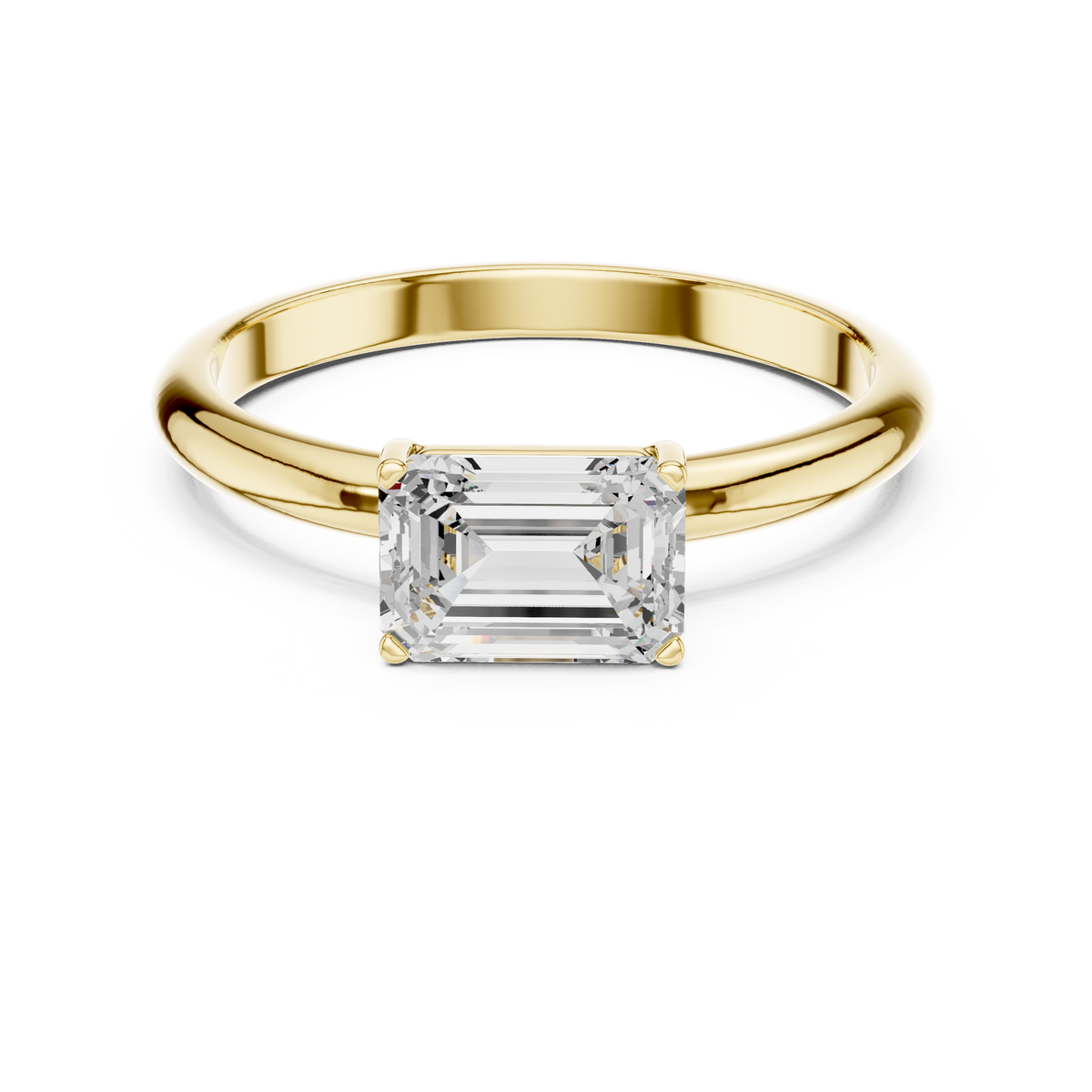 East-West Emerald Cut Solitaire Engagement Ring