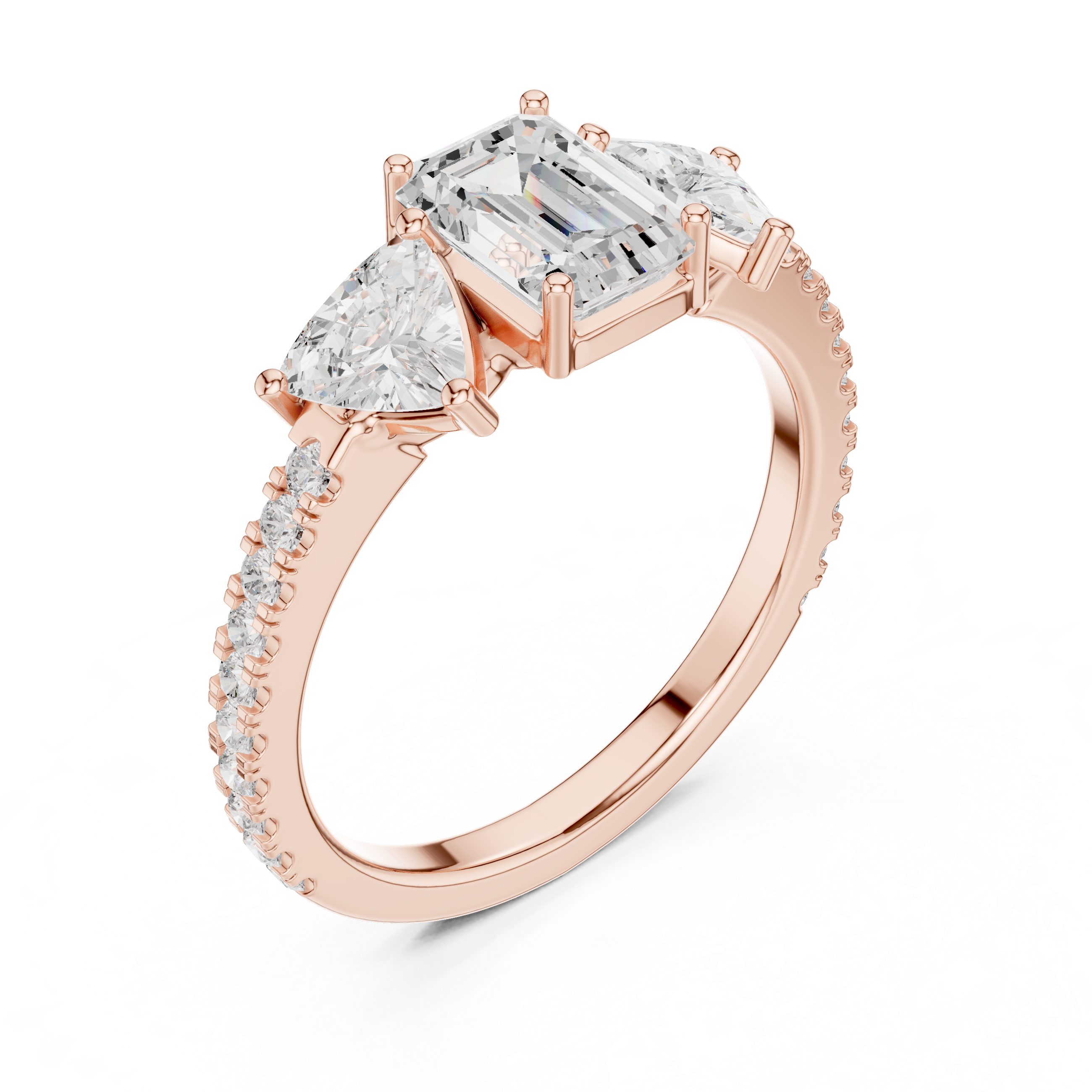 Three-Stone Emerald and Trillion Pave Diamond Engagement Ring