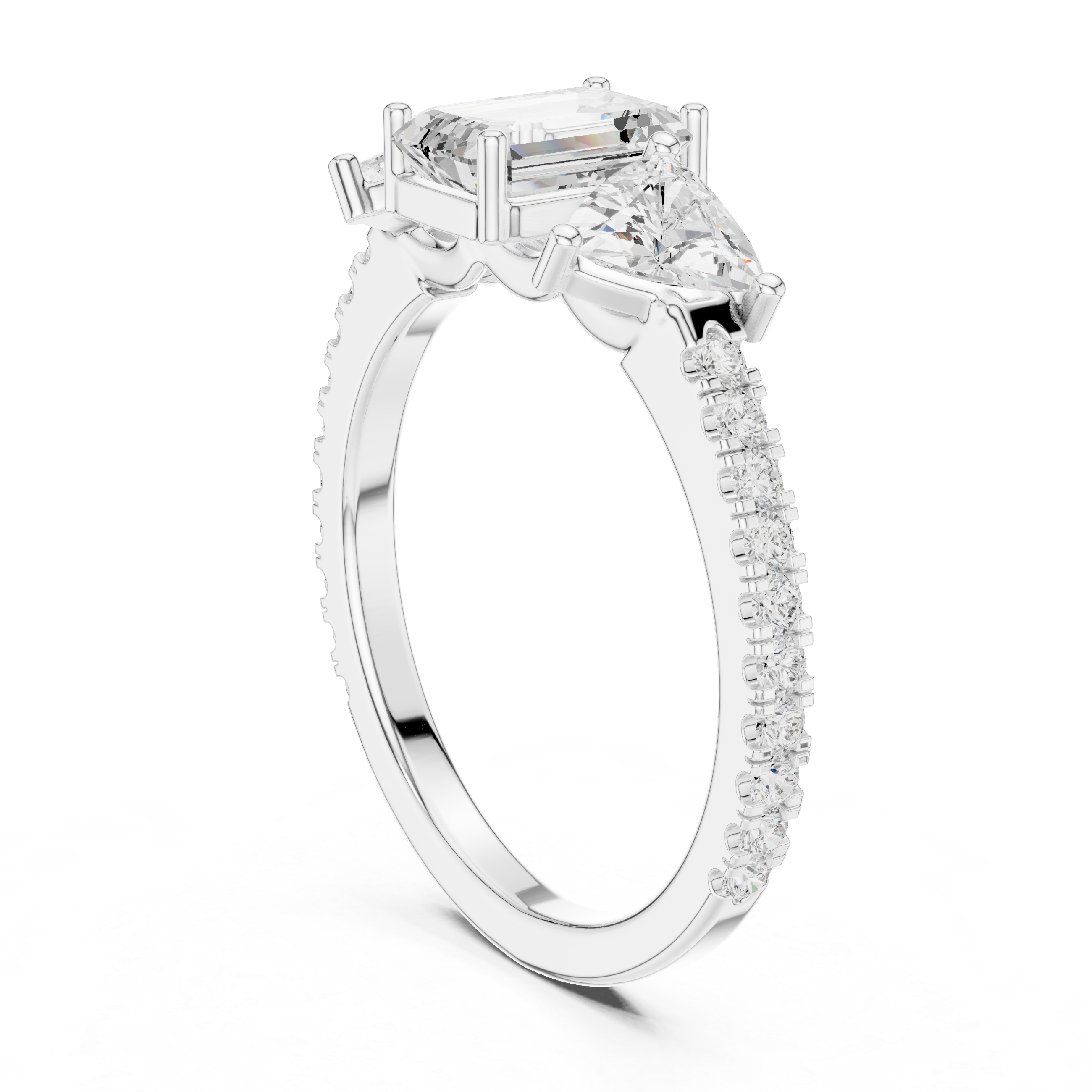 Three-Stone Emerald and Trillion Pave Diamond Engagement Ring