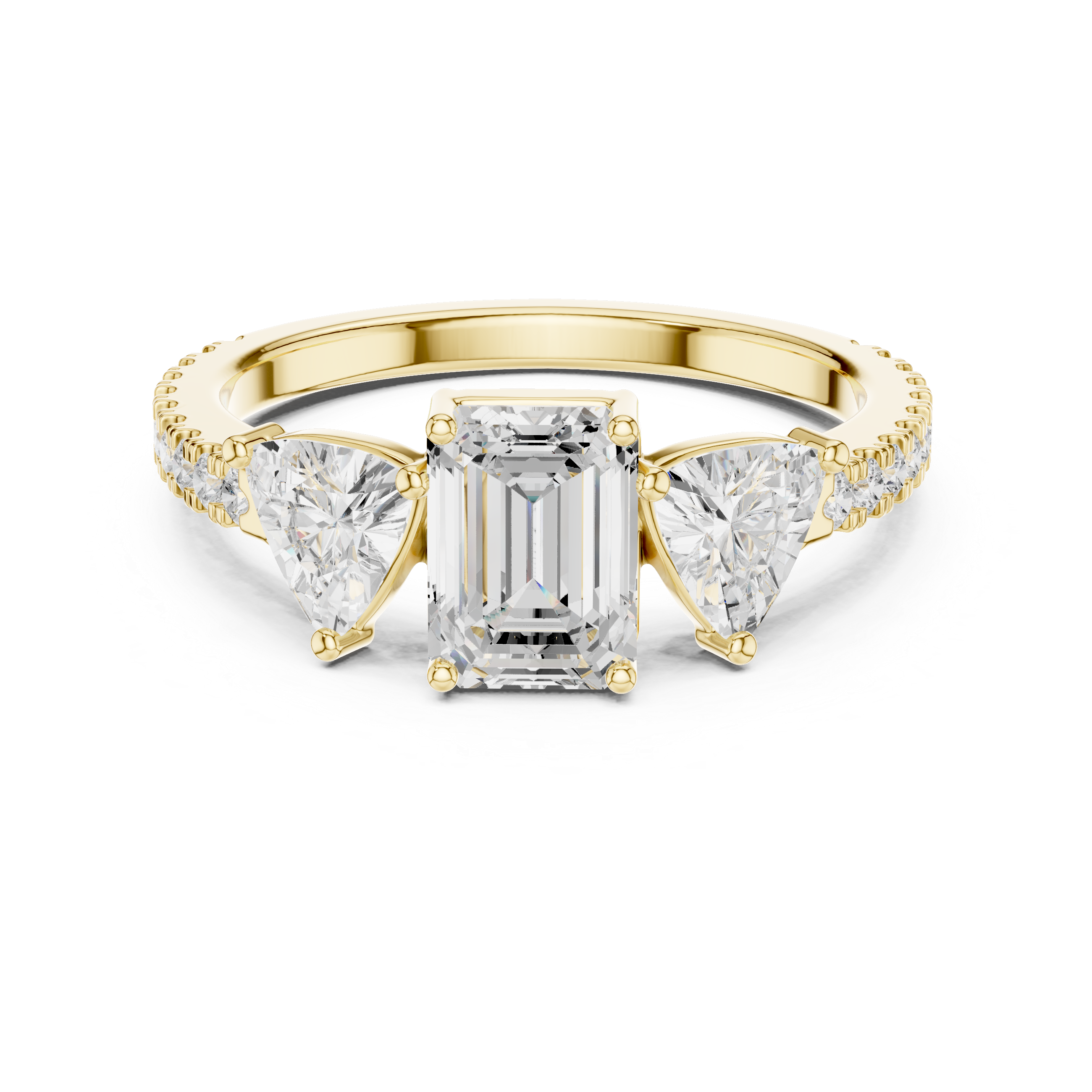 Three-Stone Emerald and Trillion Pave Diamond Engagement Ring