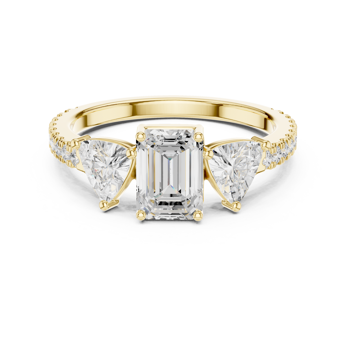 Three-Stone Emerald and Trillion Pave Diamond Engagement Ring