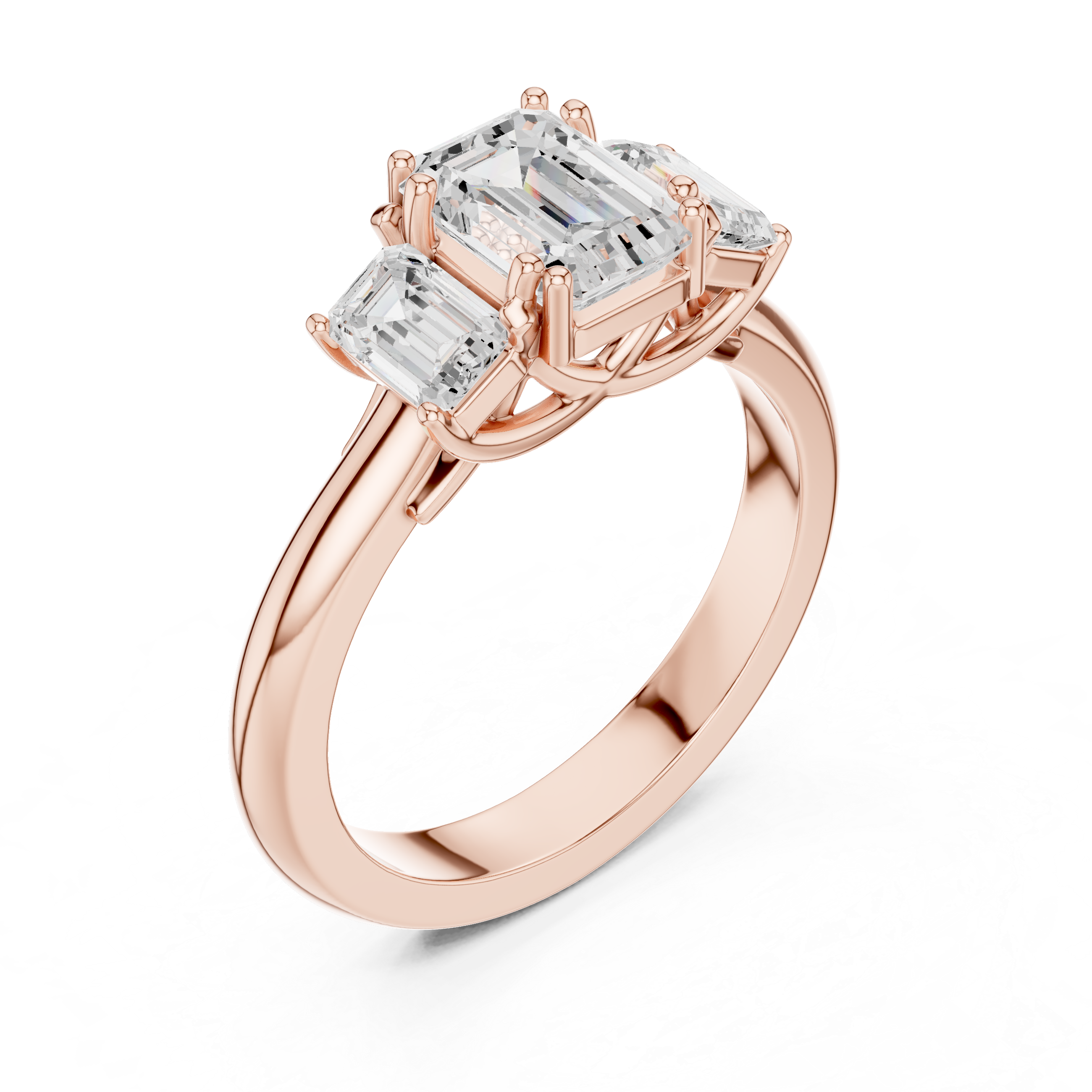 Emerald Cut Three-Stone Scalloped Filigree Under-Gallery Ring
