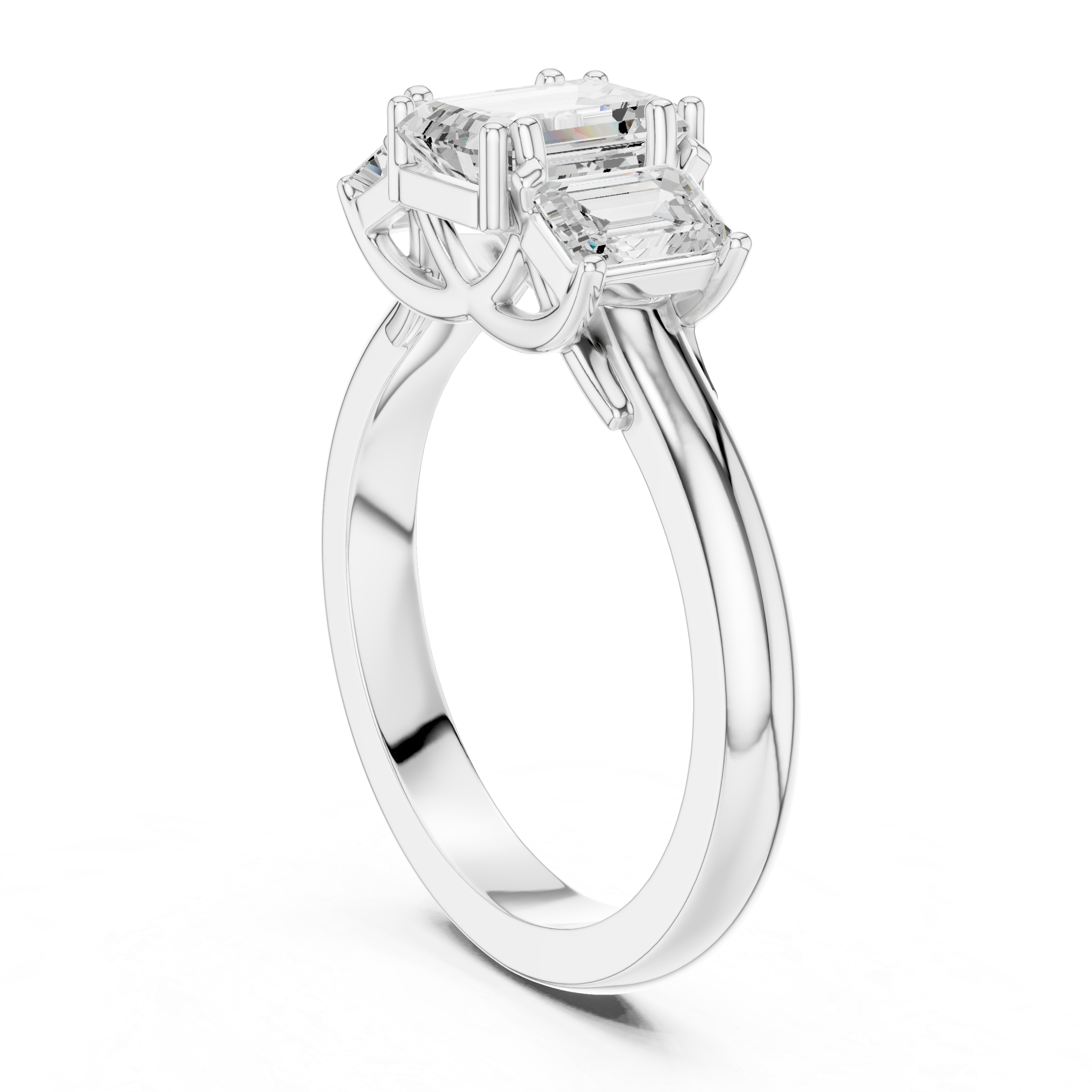 Emerald Cut Three-Stone Scalloped Filigree Under-Gallery Ring