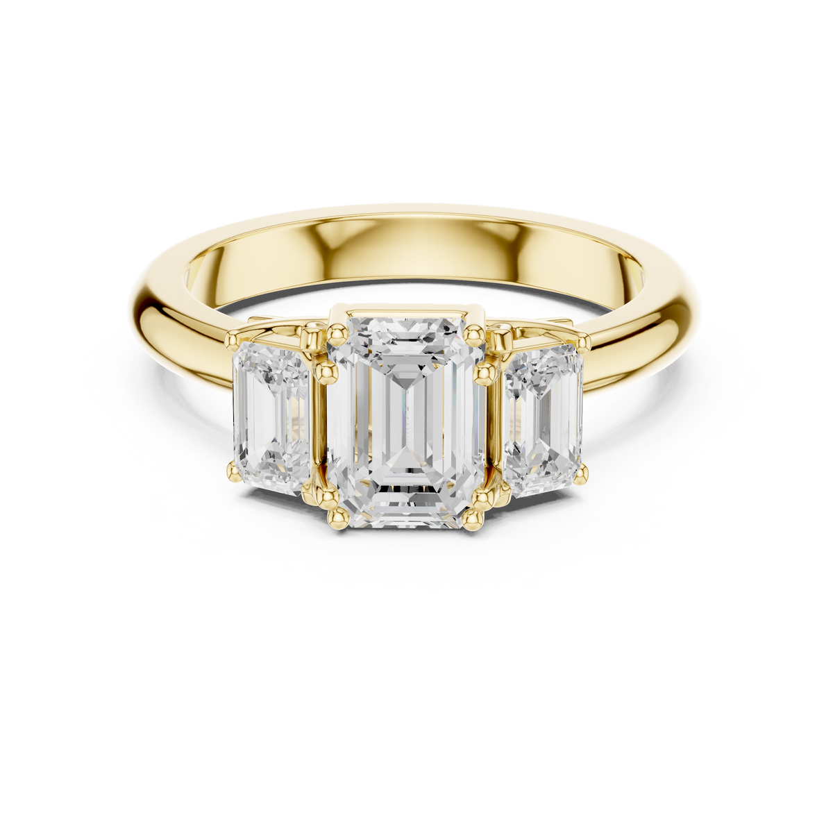 Emerald Cut Three-Stone Scalloped Filigree Under-Gallery Ring