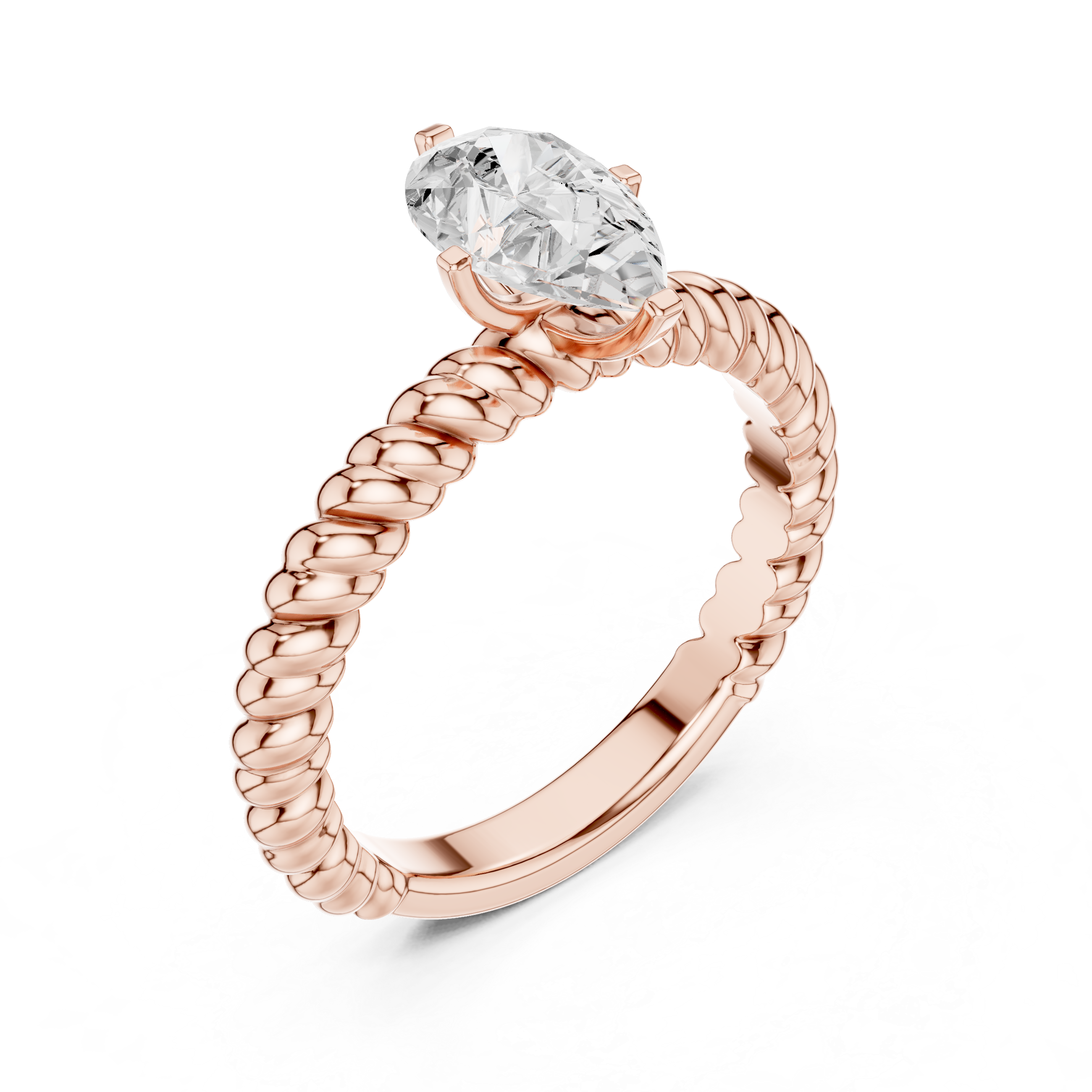 Pear Cut Twisted Rope Shank Solitaire Engagement Ring