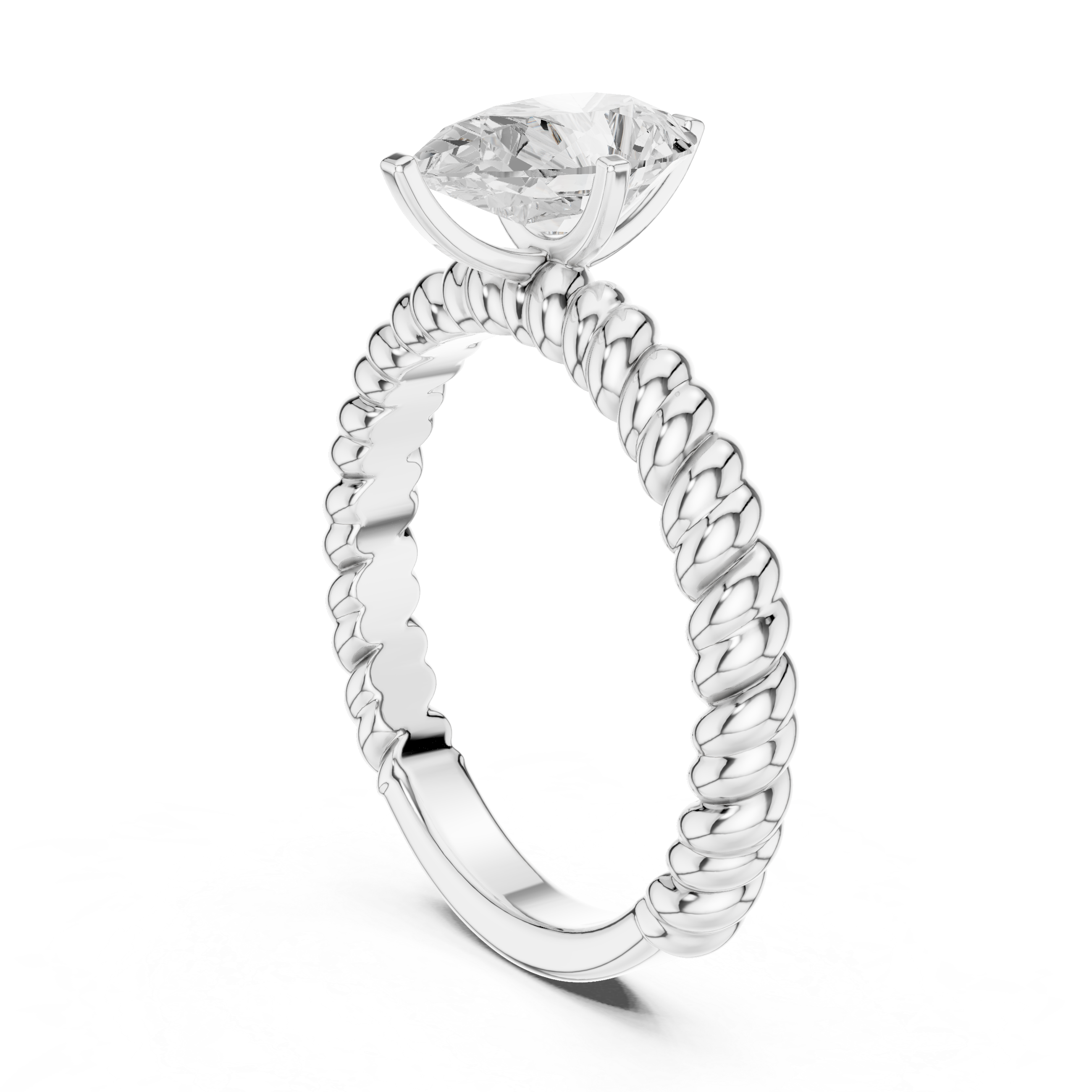 Pear Cut Twisted Rope Shank Solitaire Engagement Ring