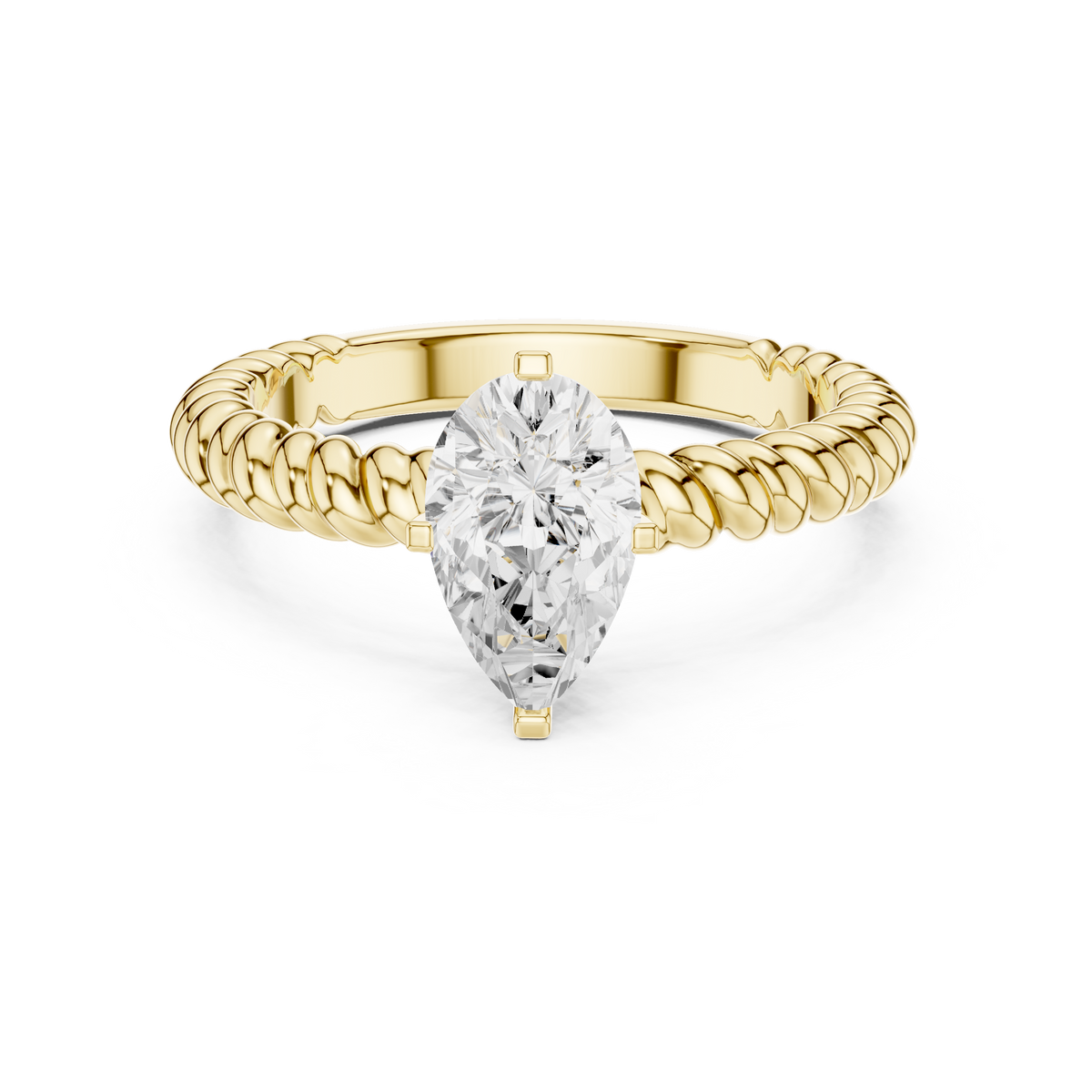 Pear Cut Twisted Rope Shank Solitaire Engagement Ring