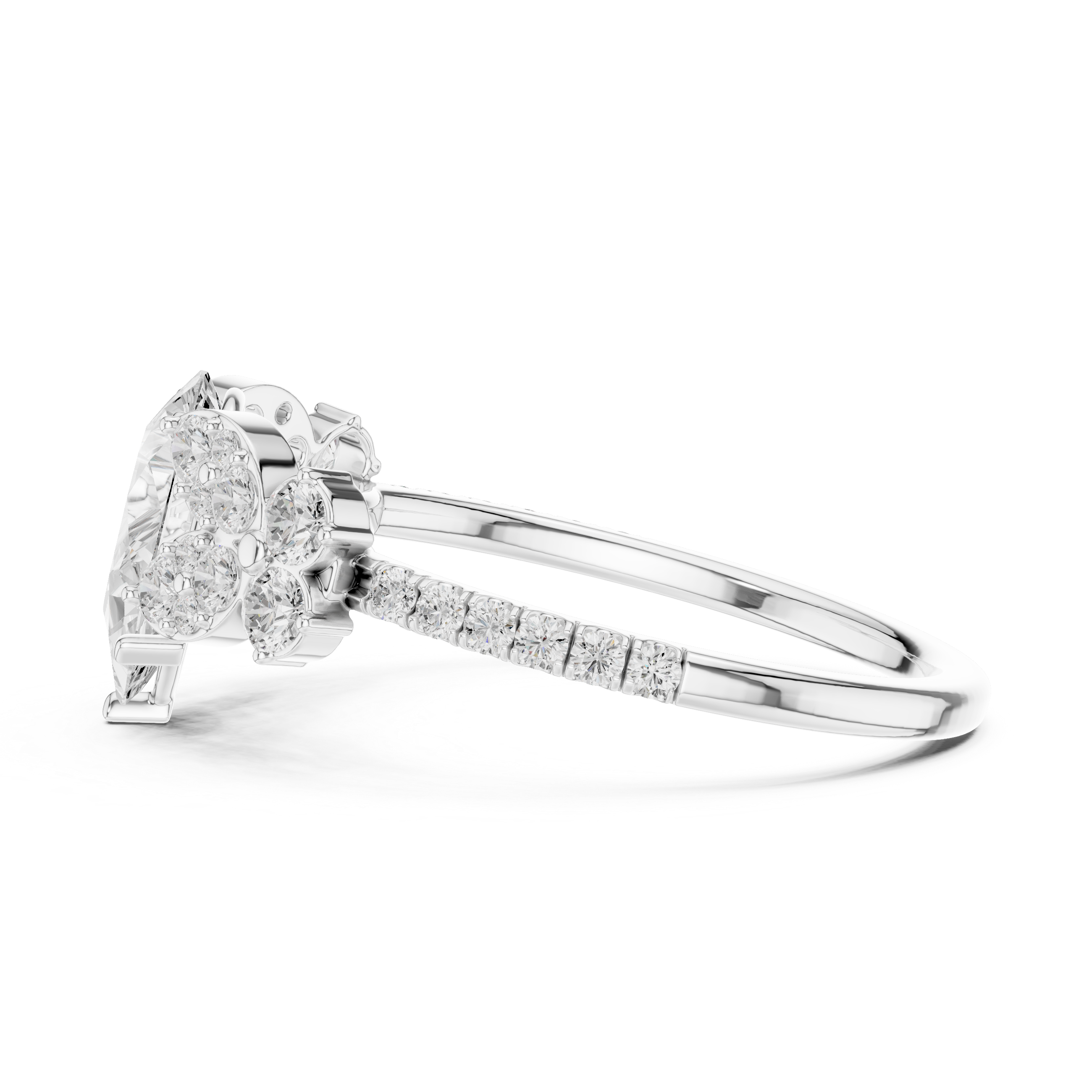 Pear Cut Diamond Floral Cluster Accents Engagement Ring
