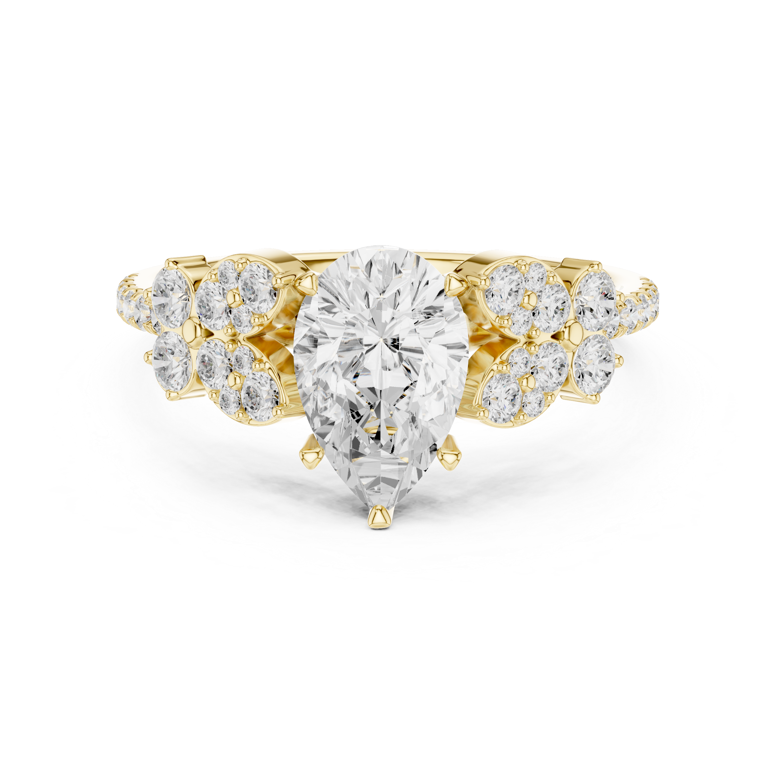 Pear Cut Diamond Floral Cluster Accents Engagement Ring