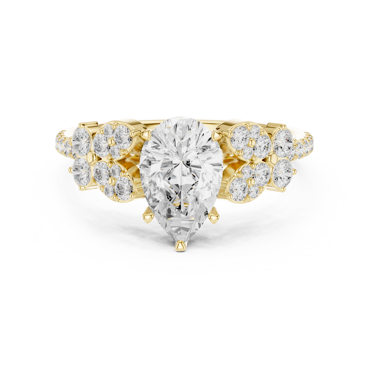 Pear Cut Diamond Floral Cluster Accents Engagement Ring