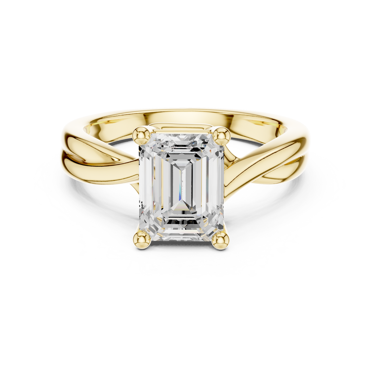 Twisted Shank Emerald Diamond Solitaire Ring