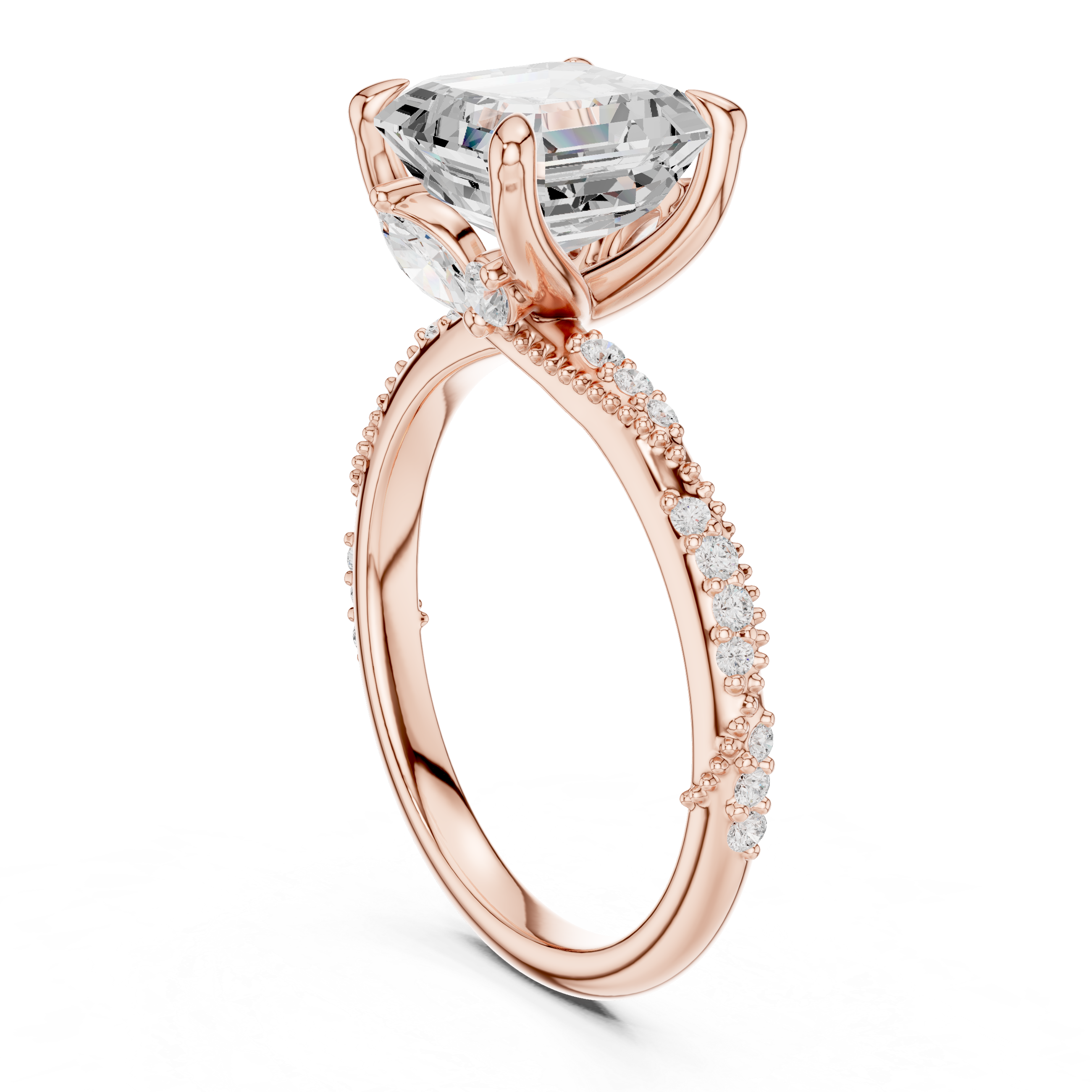 Asscher Cut Diamond Engagement Ring With Vintage Milgrain Band