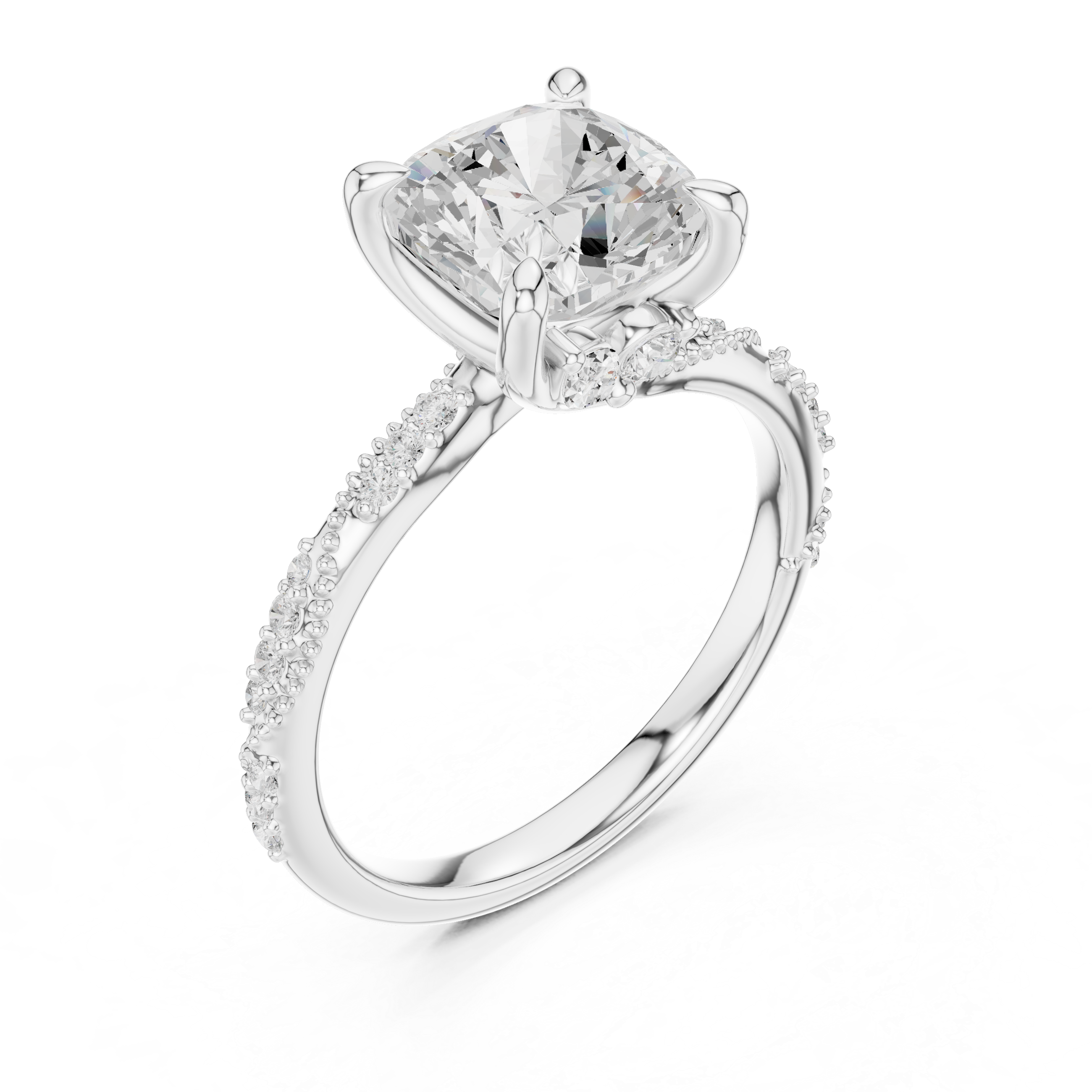 Cushion Cut Diamond Engagement Ring With Vintage Milgrain Band