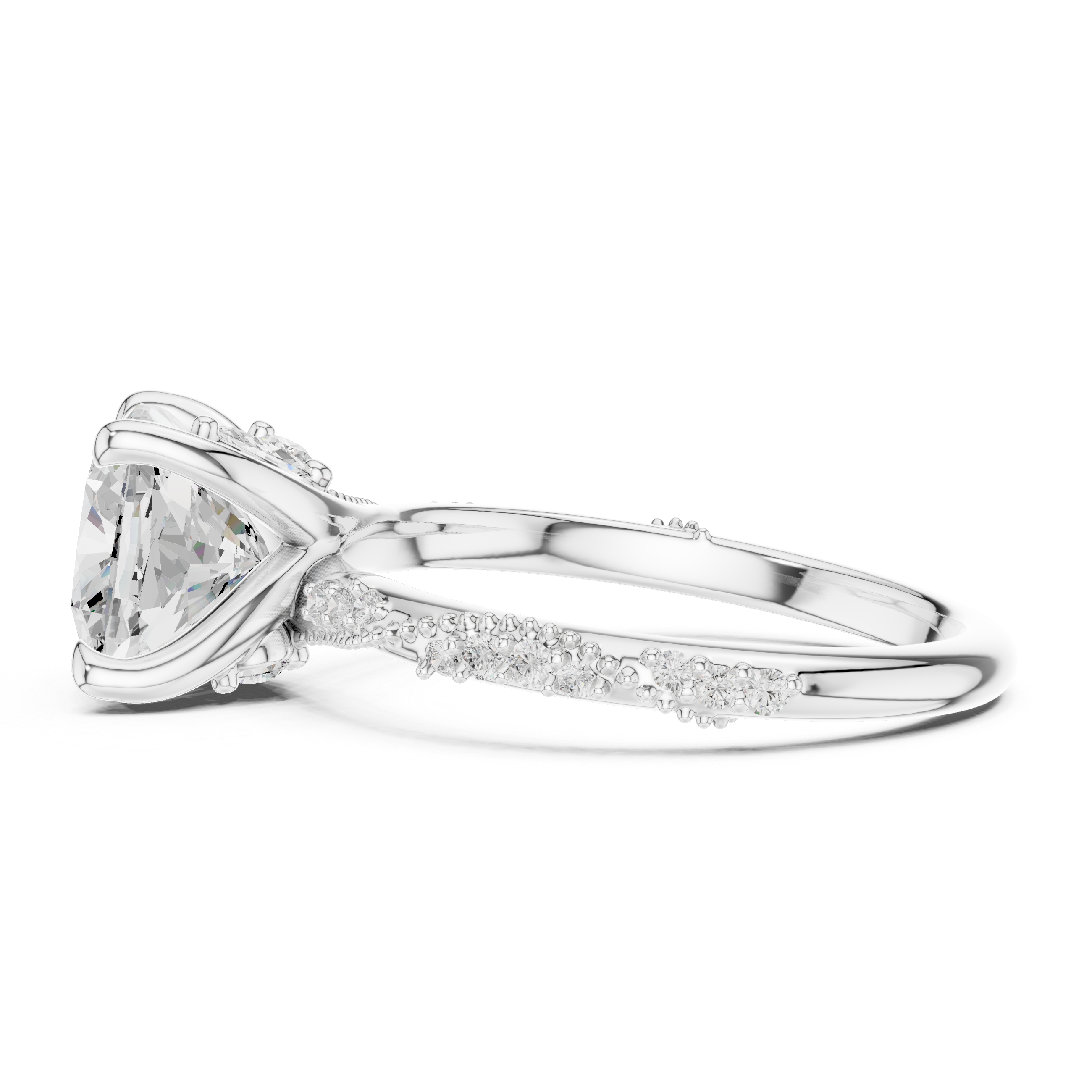 Cushion Cut Diamond Engagement Ring With Vintage Milgrain Band