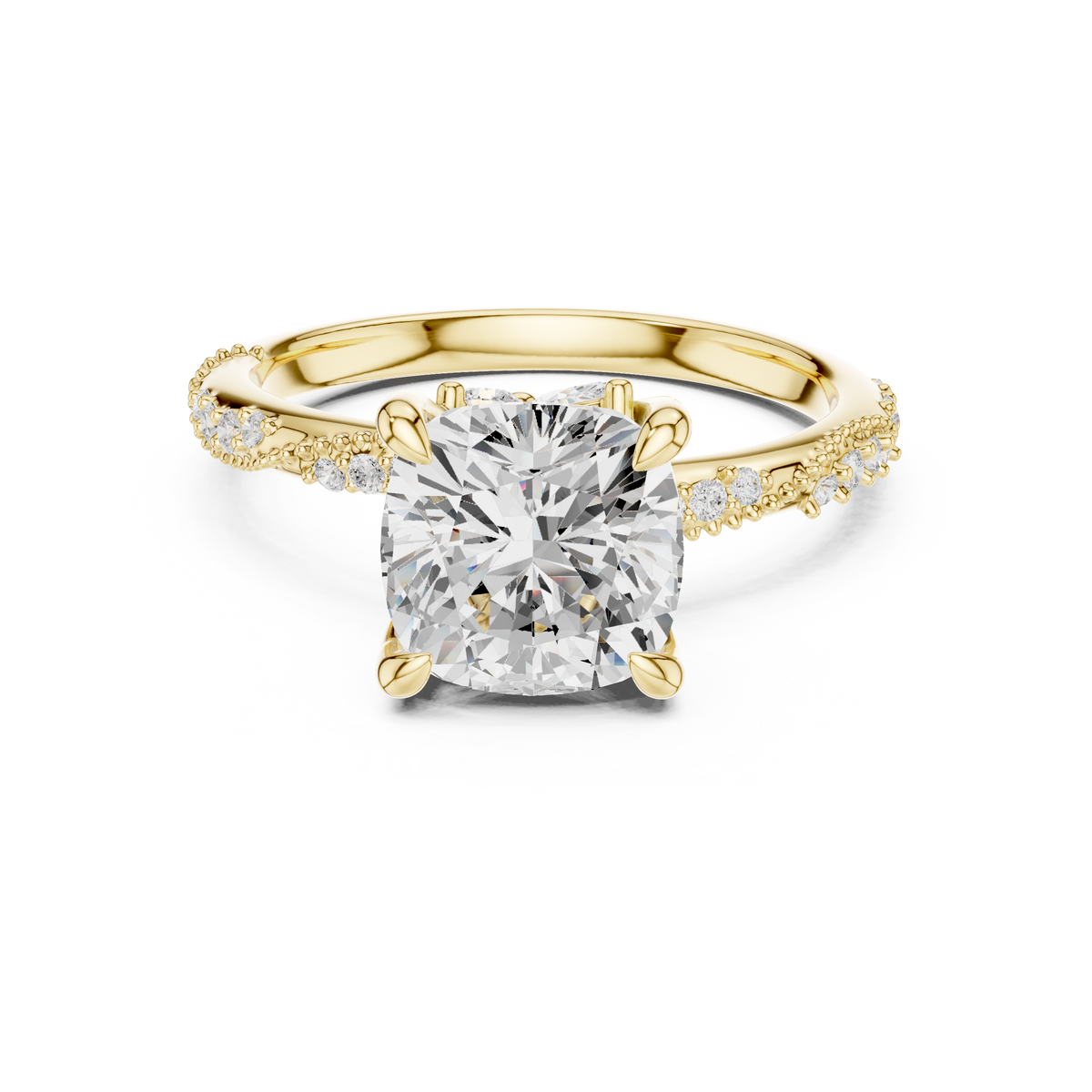 Cushion Cut Diamond Engagement Ring With Vintage Milgrain Band