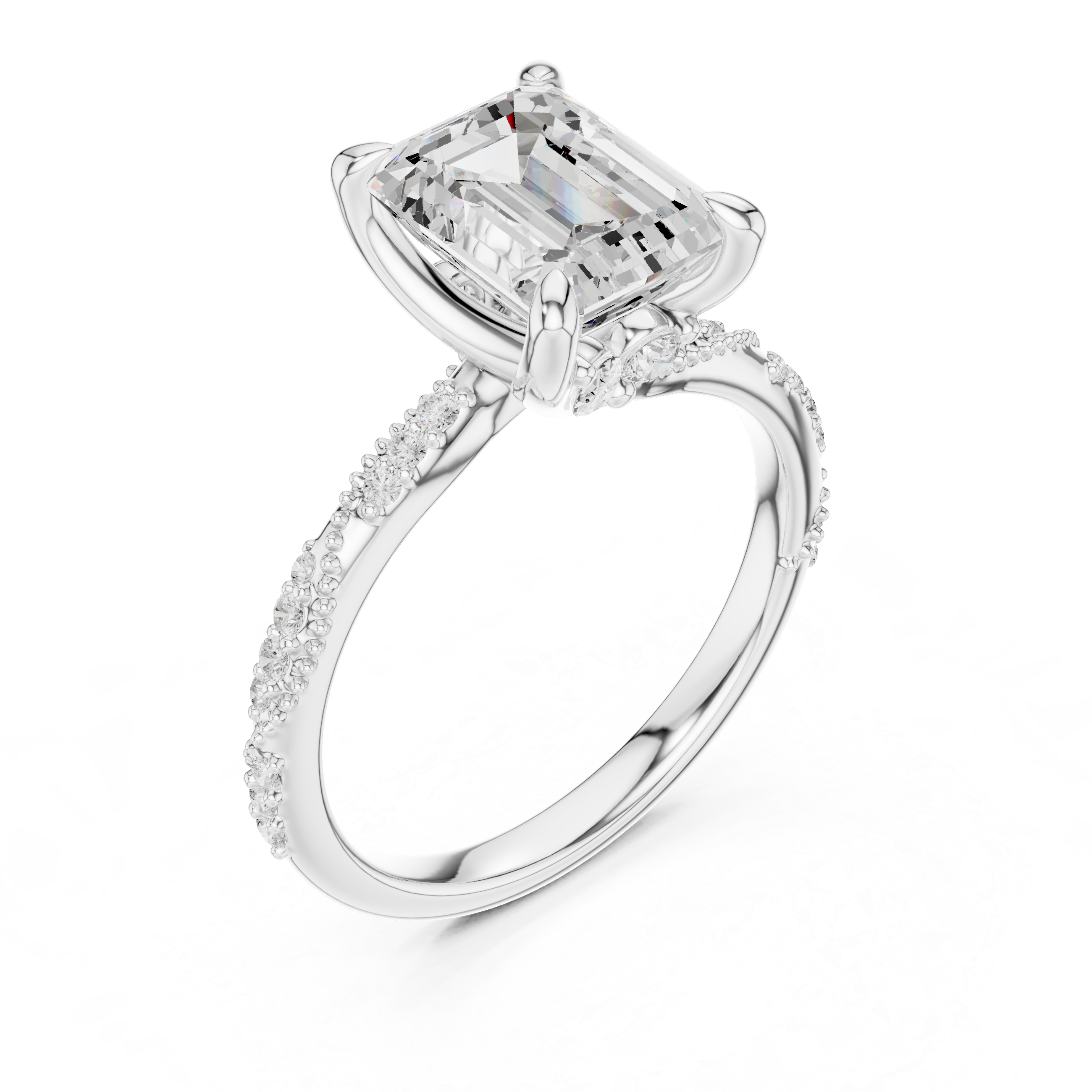 Emerald Cut Diamond Engagement Ring With Vintage Milgrain Band