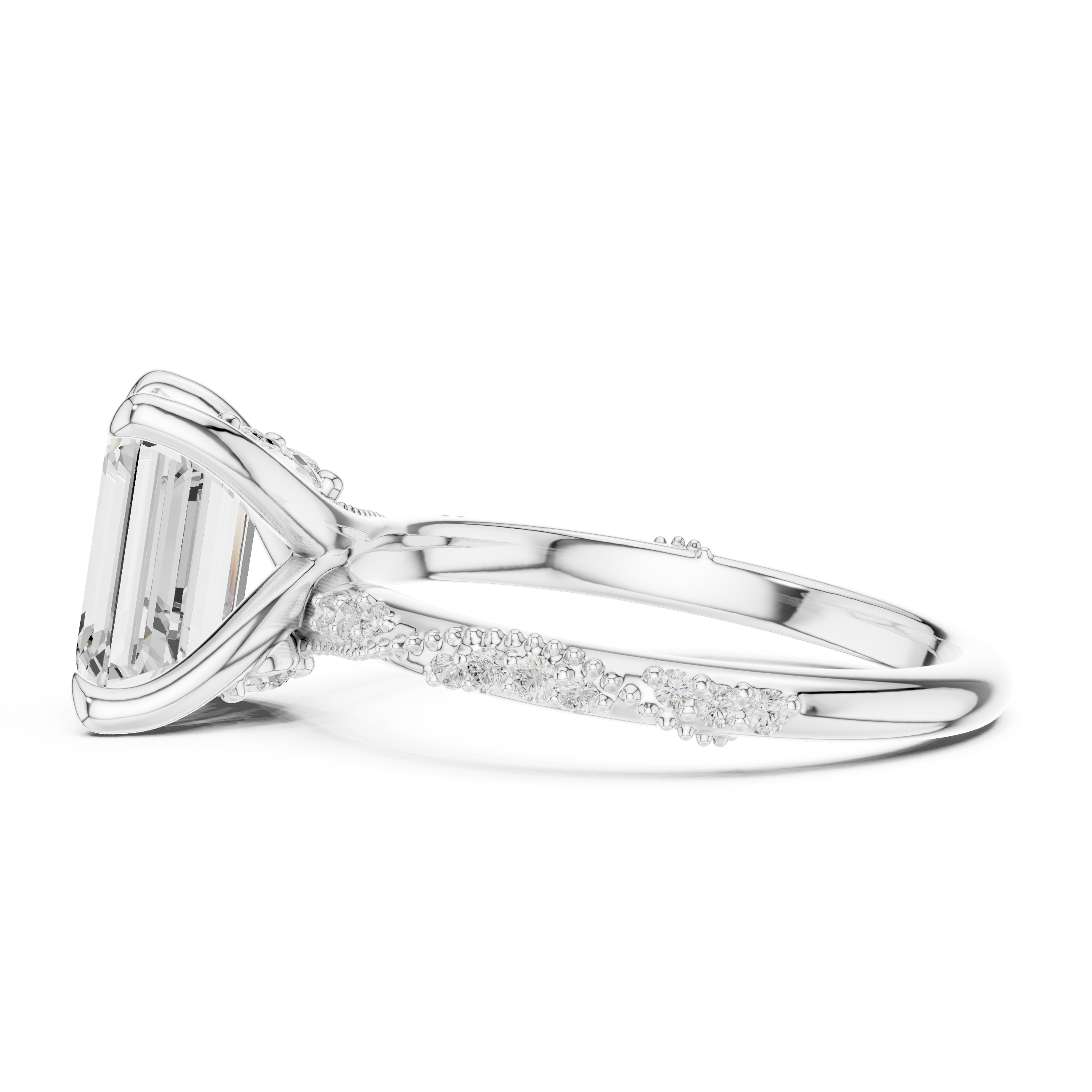 Emerald Cut Diamond Engagement Ring With Vintage Milgrain Band