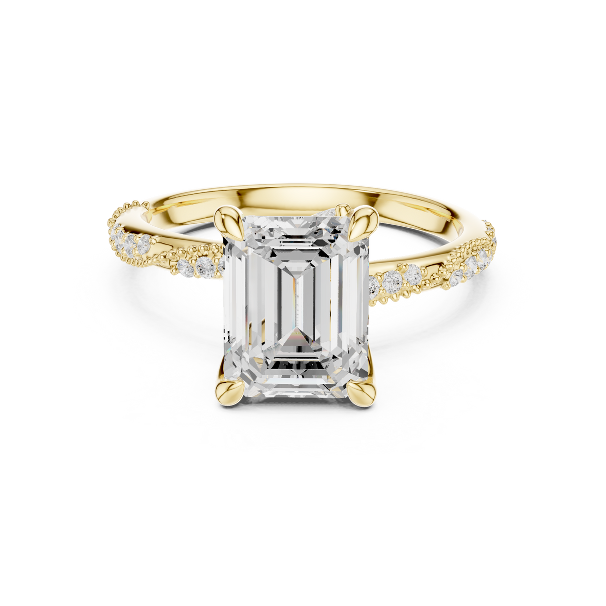 Emerald Cut Diamond Engagement Ring With Vintage Milgrain Band