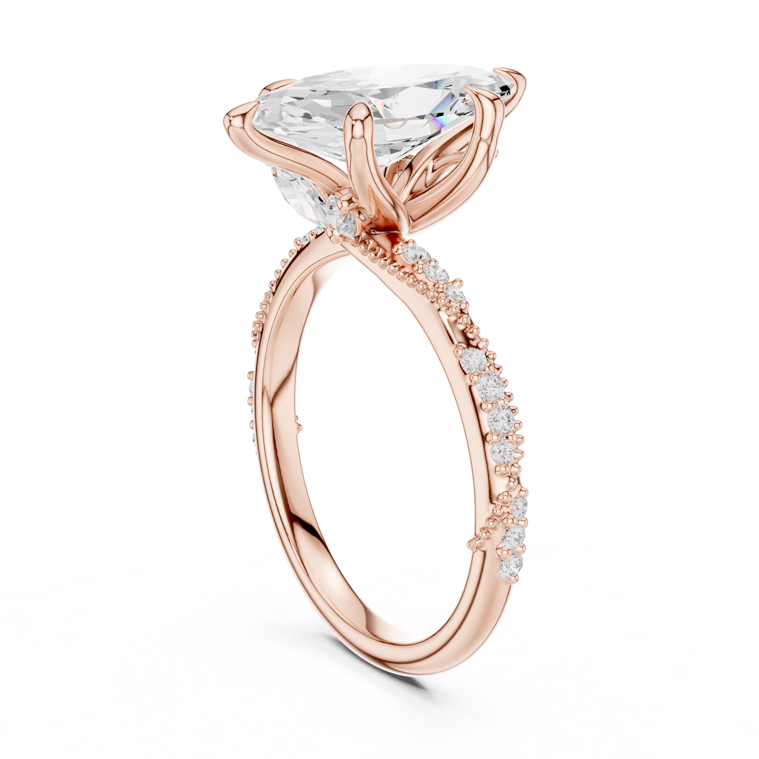 Marquise Cut Diamond Engagement Ring With Vintage Milgrain Band