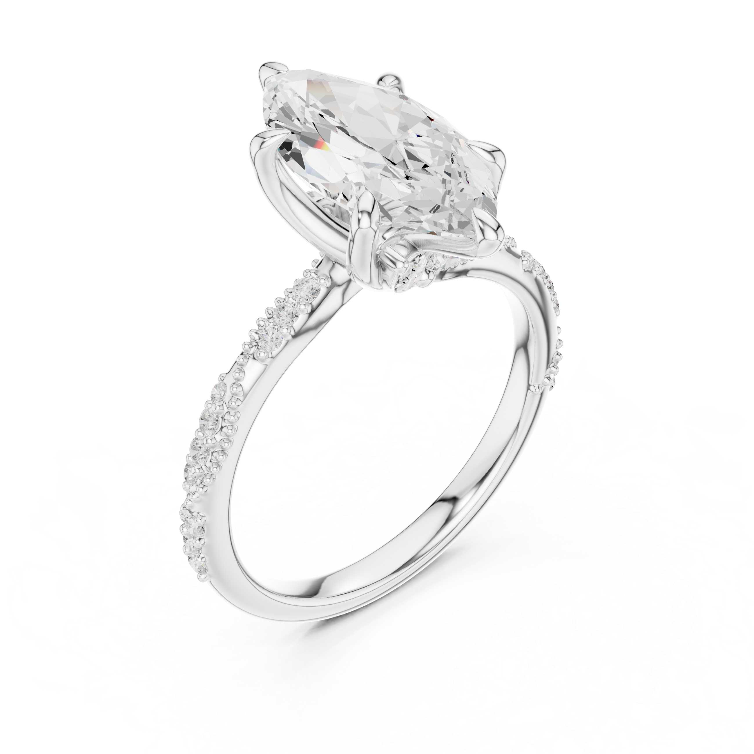 Marquise Cut Diamond Engagement Ring With Vintage Milgrain Band