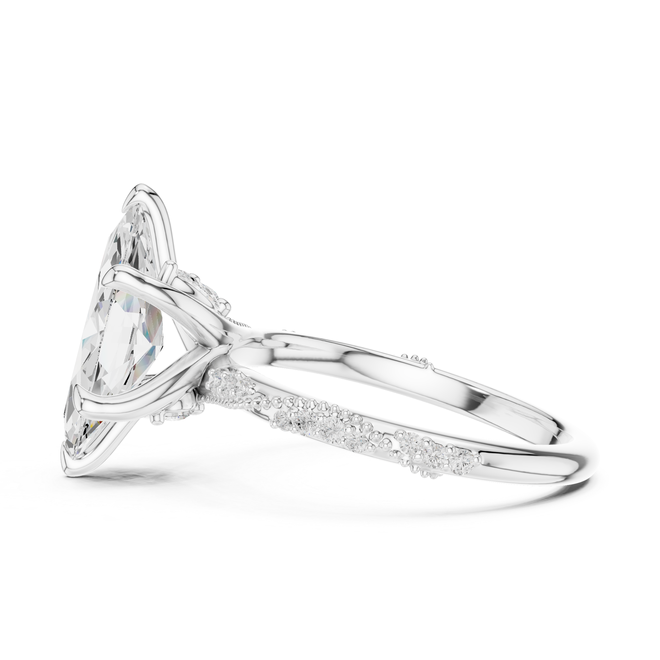 Marquise Cut Diamond Engagement Ring With Vintage Milgrain Band