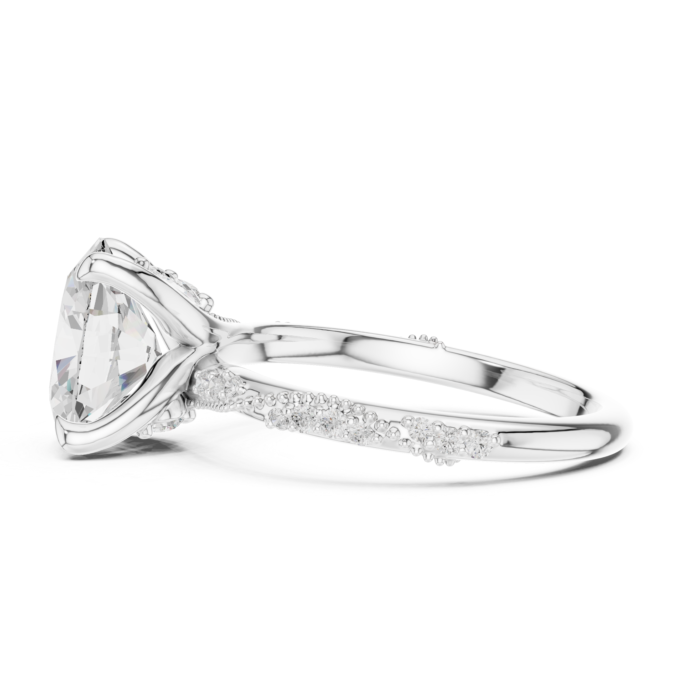 Oval Cut Diamond Engagement Ring With Vintage Milgrain Band