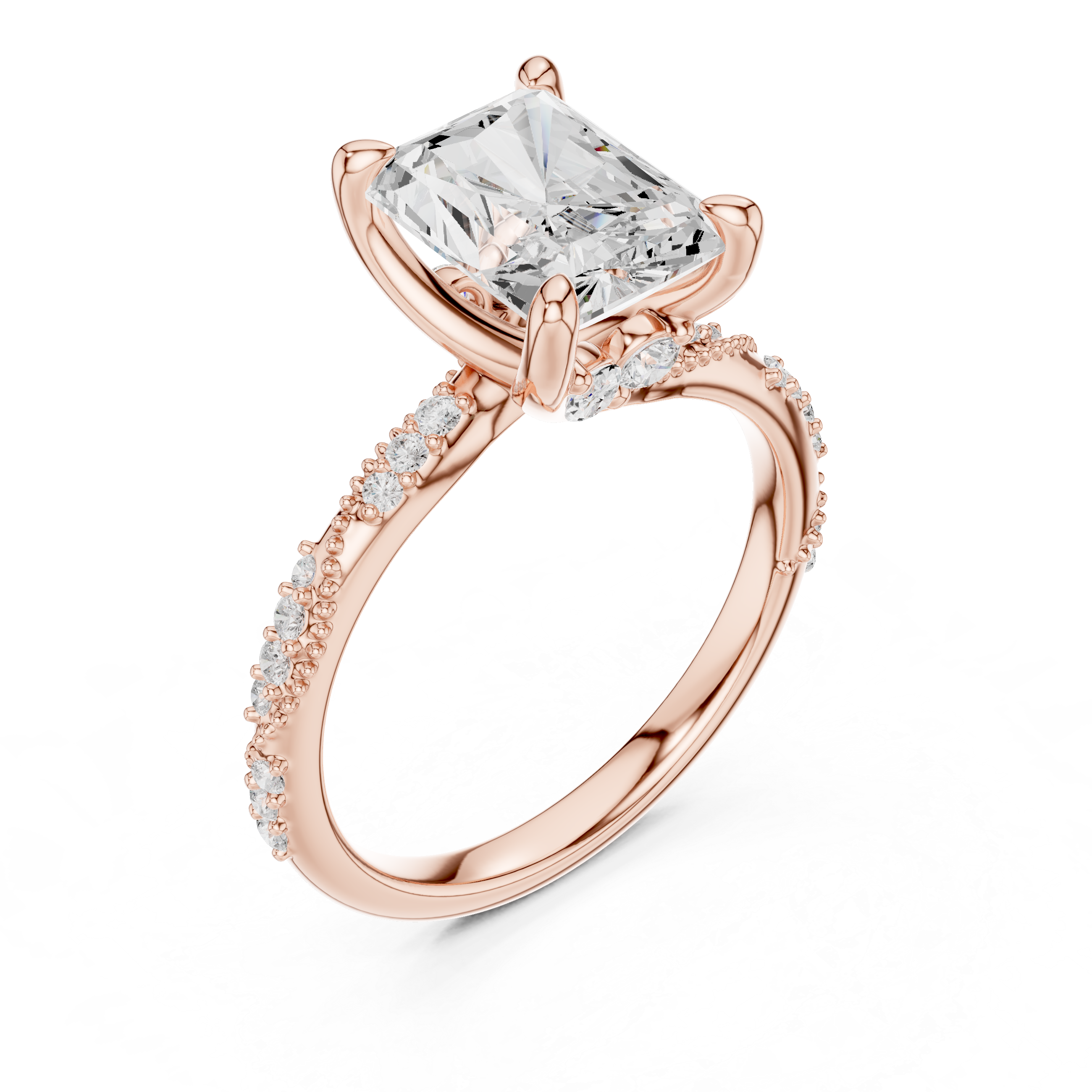 Radiant Cut Diamond Engagement Ring With Vintage Milgrain Band