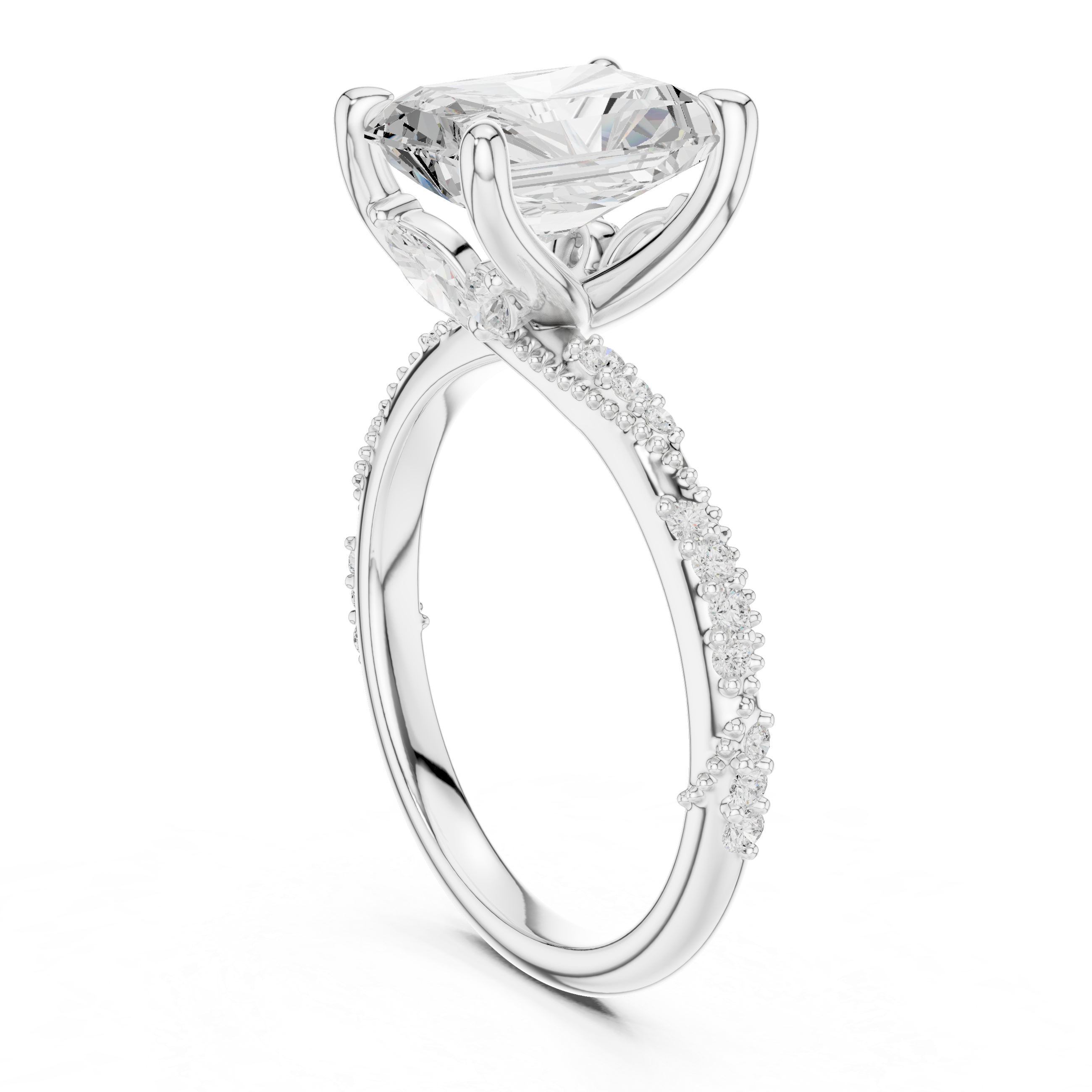 Radiant Cut Diamond Engagement Ring With Vintage Milgrain Band