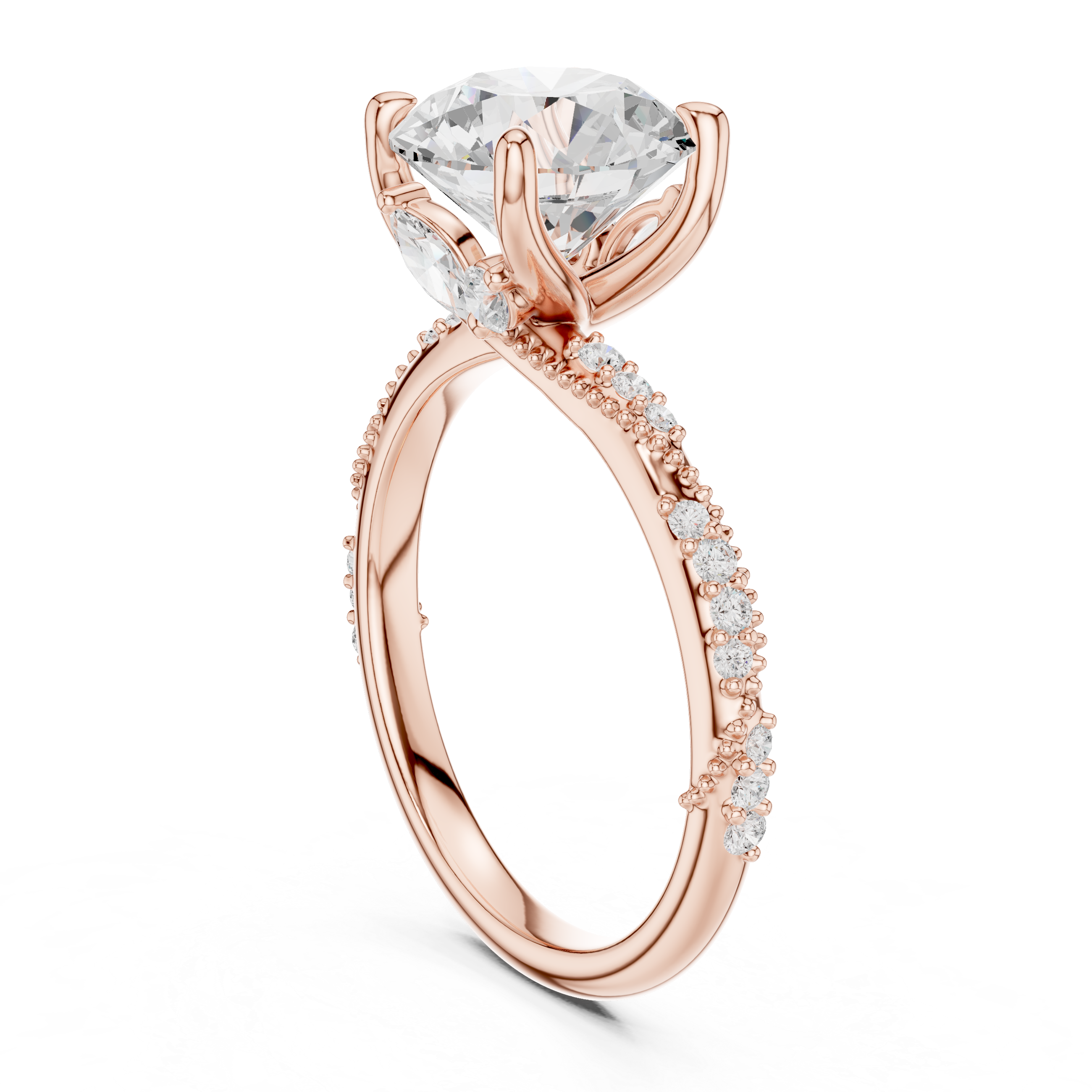 Round Cut Diamond Engagement Ring With Vintage Milgrain Band